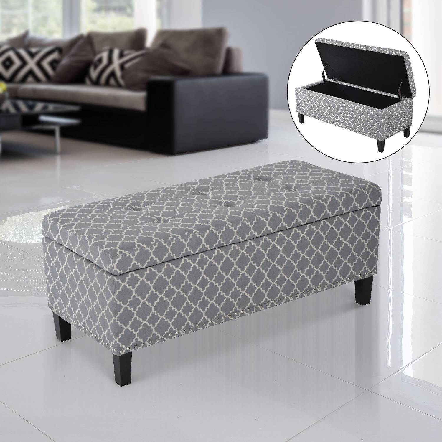 42" Elegant Soft Fabric Tufted Storage Ottoman Bench Seat