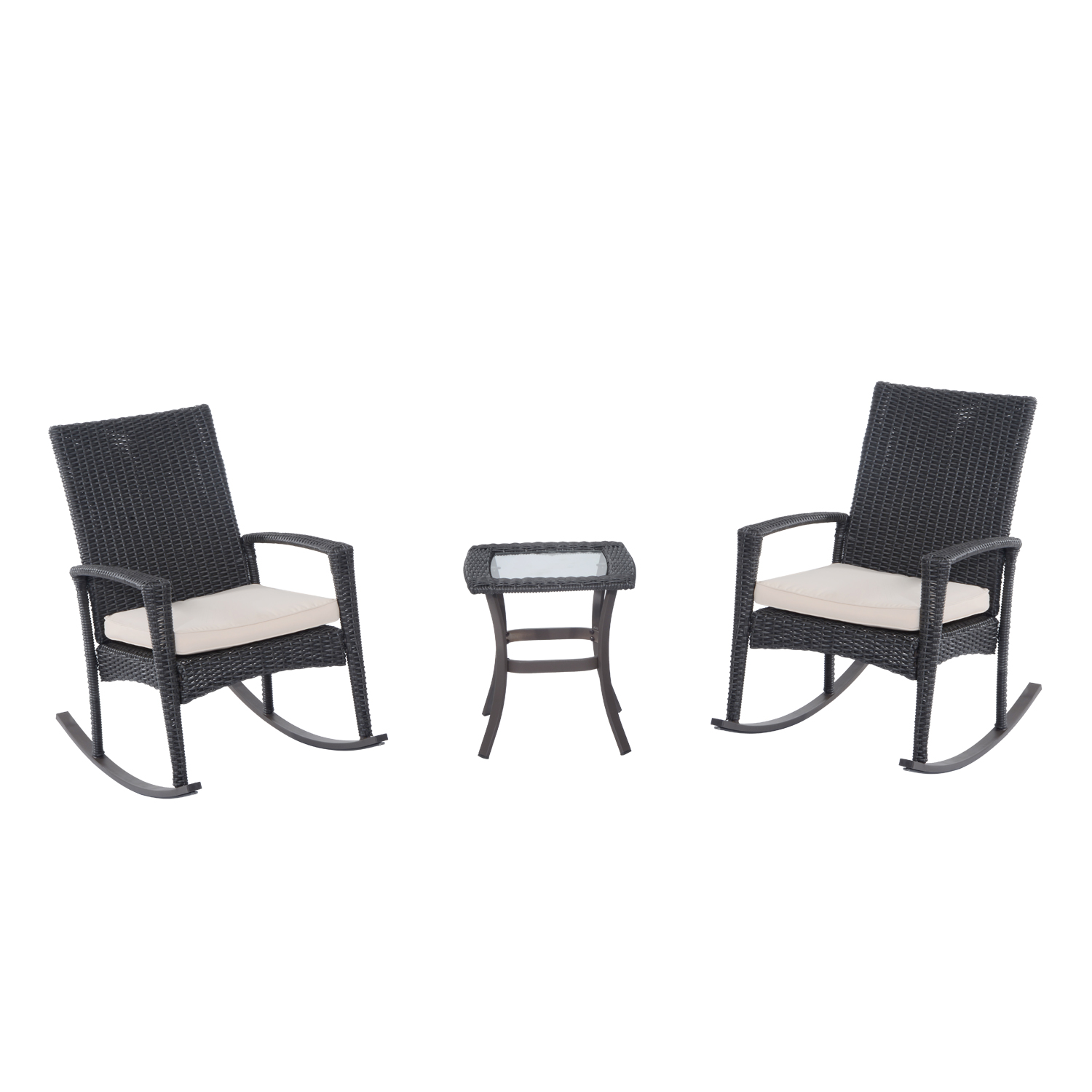 Outsunny 3 Piece Outdoor Rocking Chair and Table Set Dark Gray