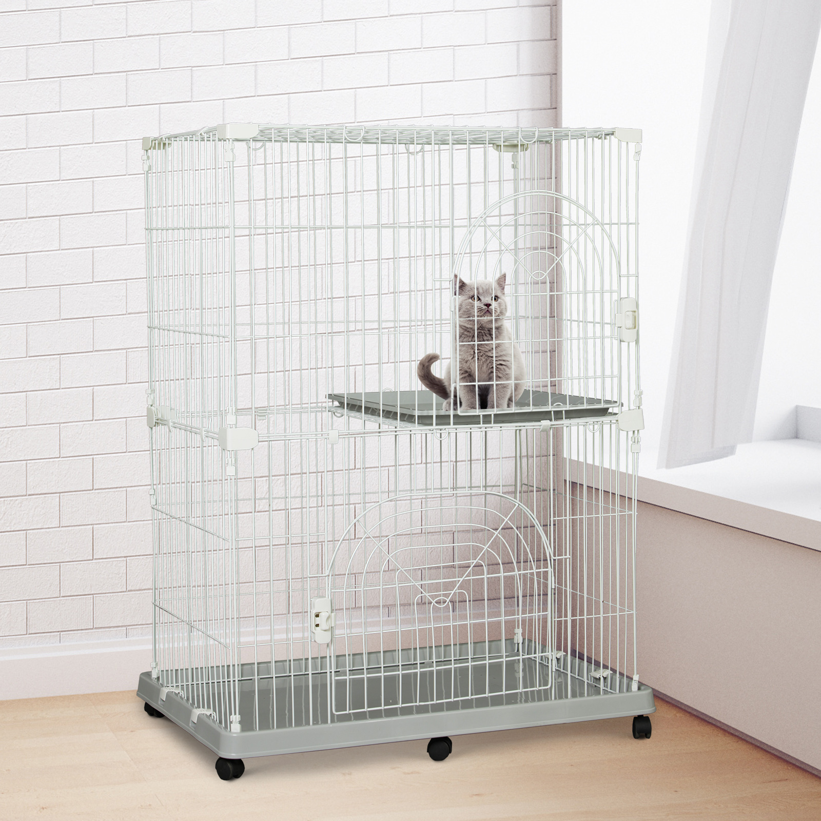 PawHut 47.5" 2Level Roling Wire Pet Cage Cat Playpen