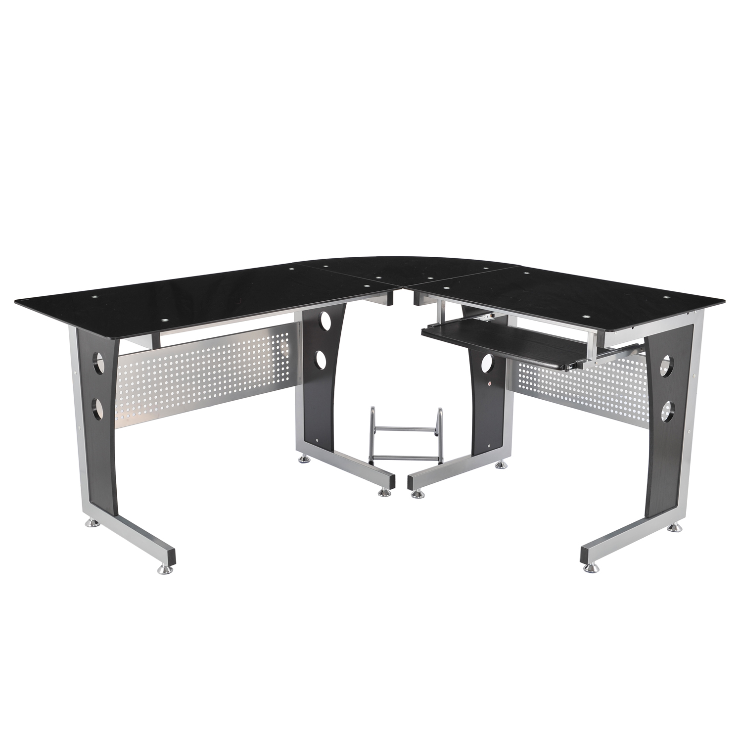 LShape Corner Computer Desk Office Table Workstation Glass