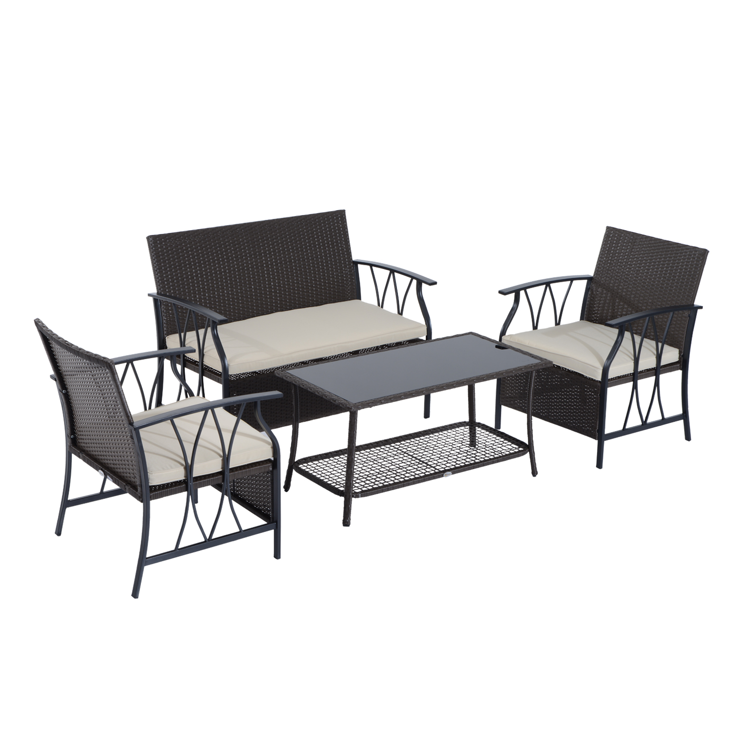 Outsunny 4Piece Outdoor Rattan Wicker Furniture Set Brown / Beige