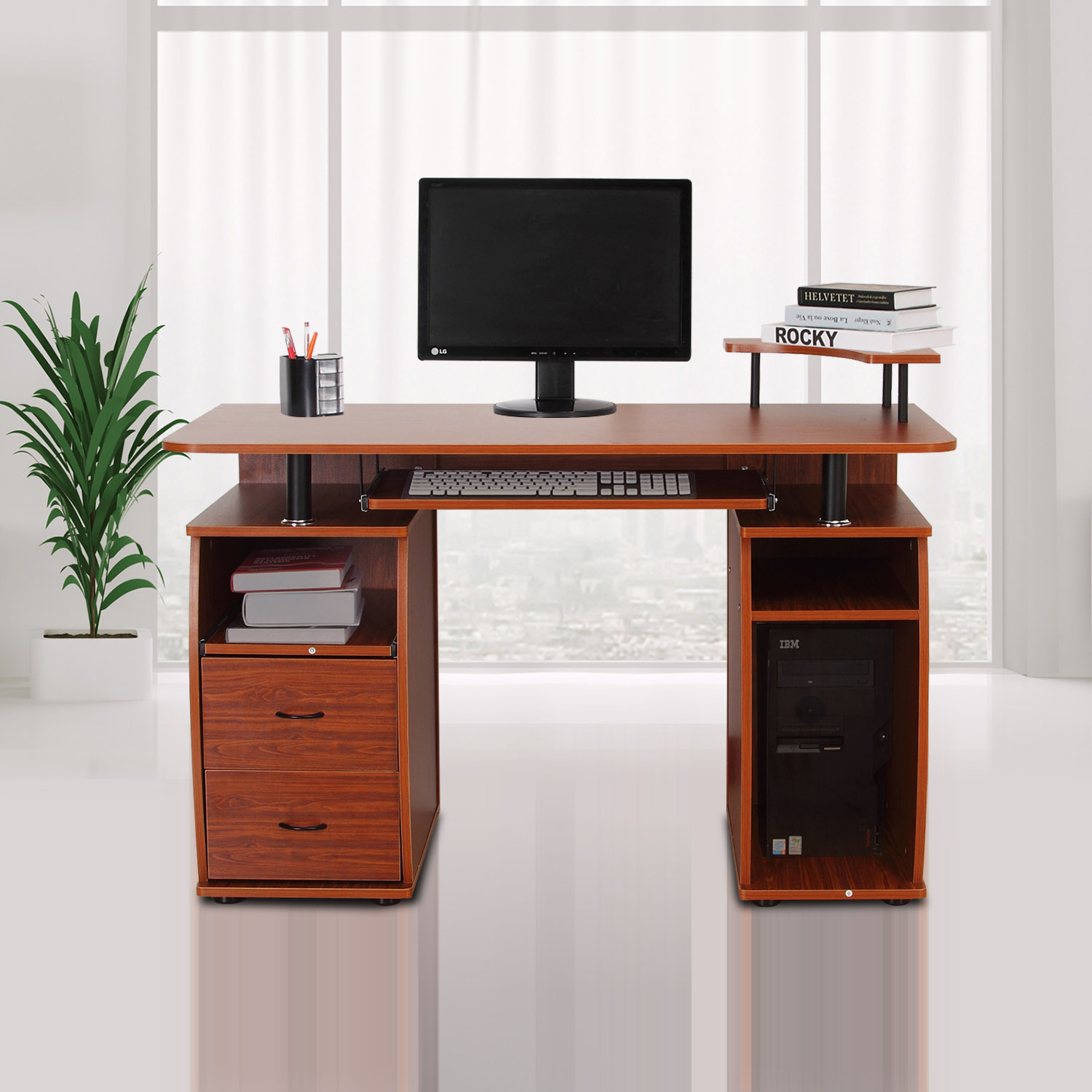 Homcom Computer Desk With Drawers Computer Pc Desk Table Work Station W ...