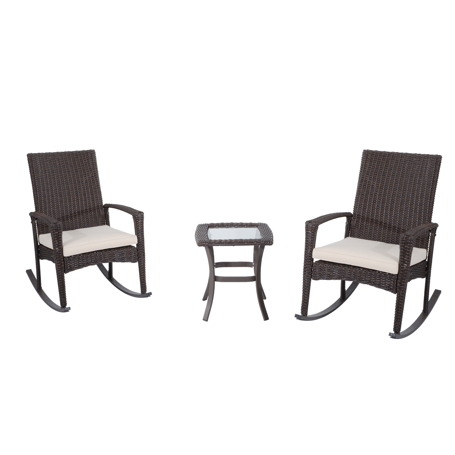Outsunny 3 Piece Outdoor Rocking Chair and Tea Table Set Dark Brown