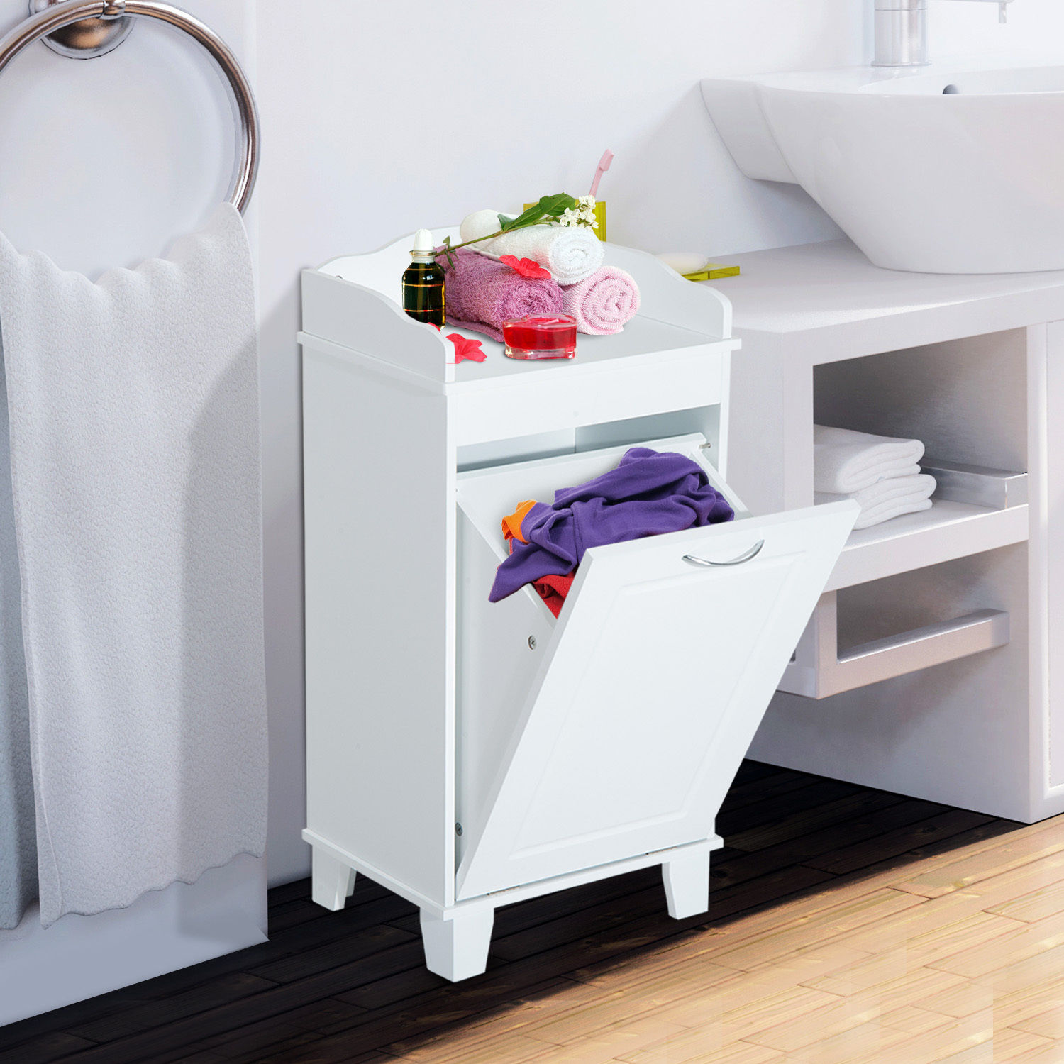 HomCom 31” Modern Country Free Standing Bathroom Cabinet Tilt Out ...