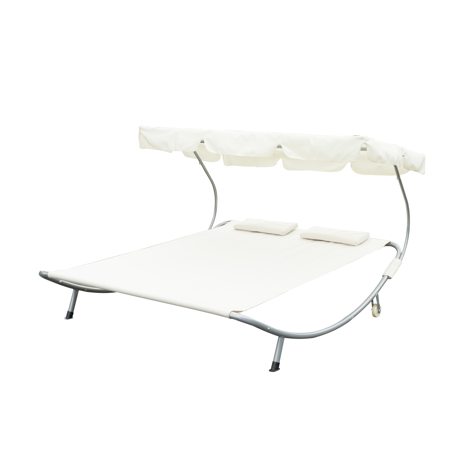 Outsunny Poolside Double Hammock Bed w/ Shade Cream / double chaise