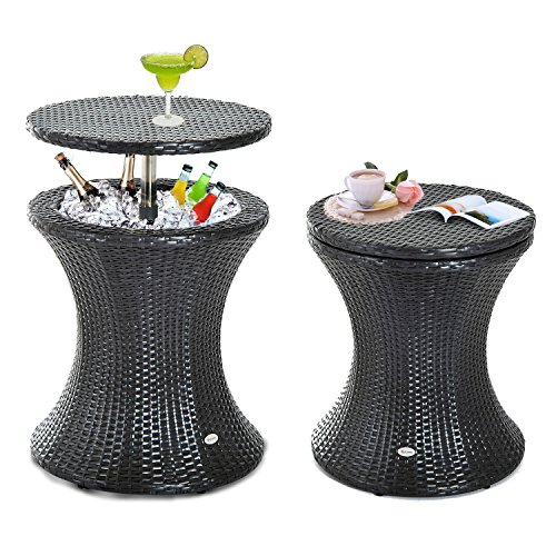 Outsunny Outdoor Patio Rattan Wicker Side Table Ice Bucket Cooler