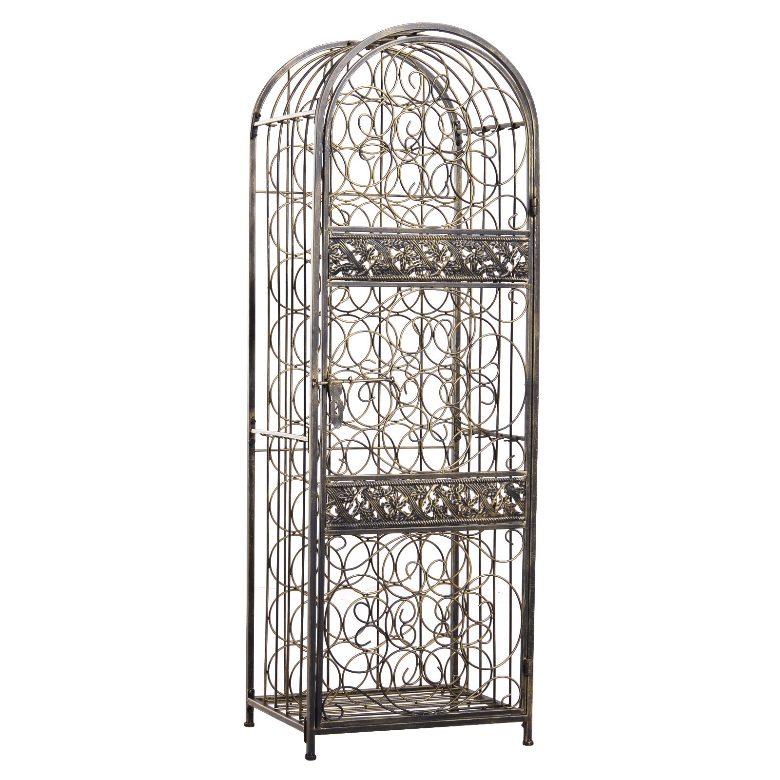 45 Bottle Free Standing Wine Rack with Organte Scrollwork Sliding Lock Door for Safety