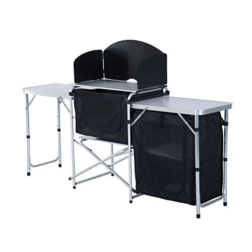 Outsunny Camping Kitchen Picnic Table Cabinet Folding Cooking Cupboard ...