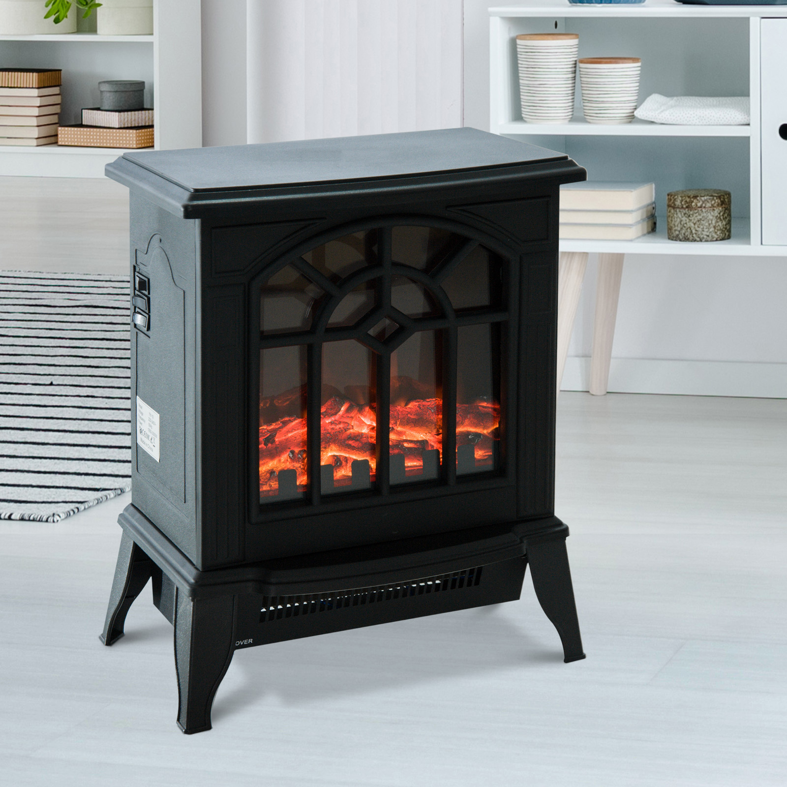 HOMCOM Freestanding Electric Fireplace Heater – Realistic Flame Effect, 1500W, For Living Room/Bedroom