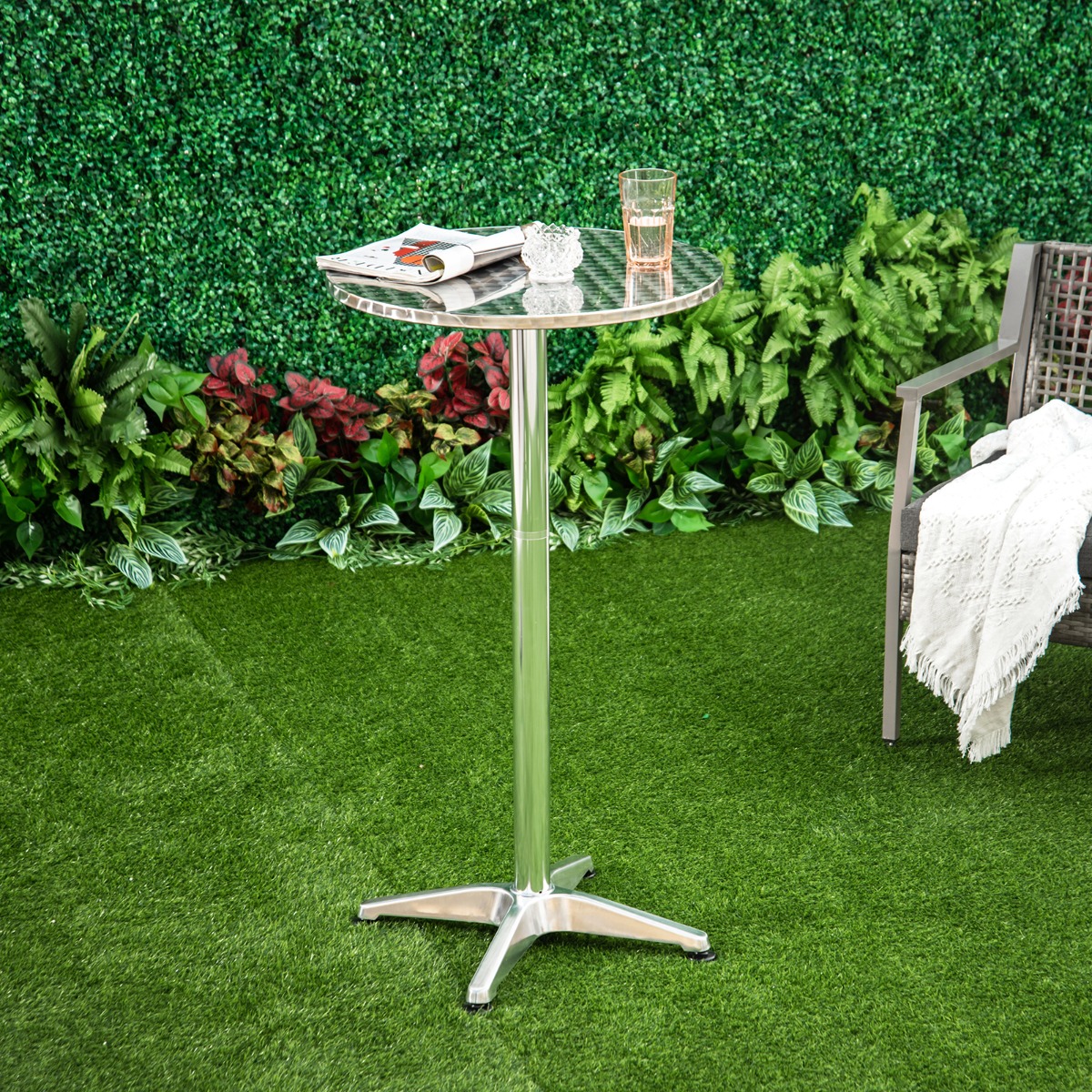 24" Round Adjustable Stainless Steel Top Aluminum Standing