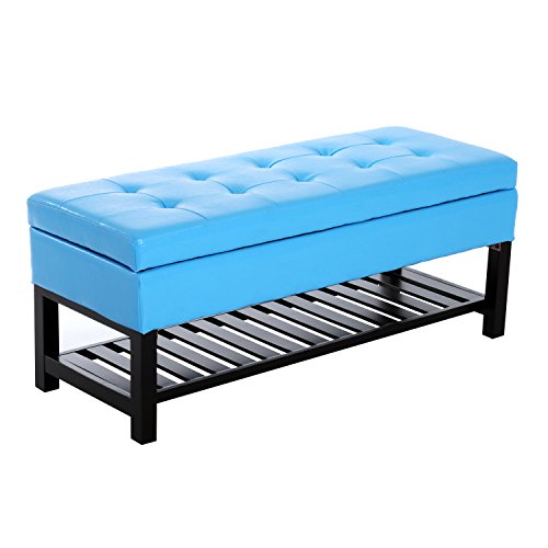 44” PU Leather Tufted Shoe Rack Ottoman Storage Bench Light