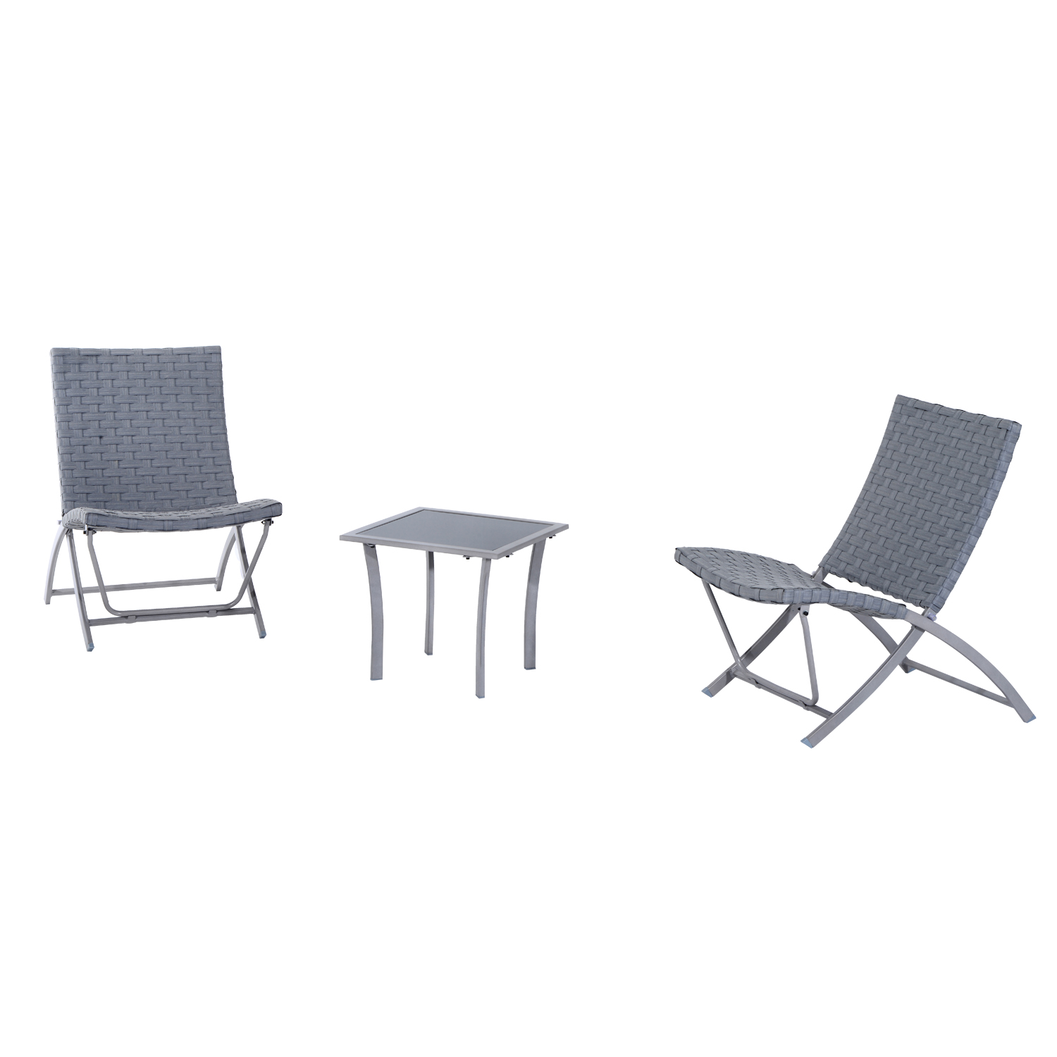 Outsunny 3Piece Folding Chair and Table Outdoor Rattan