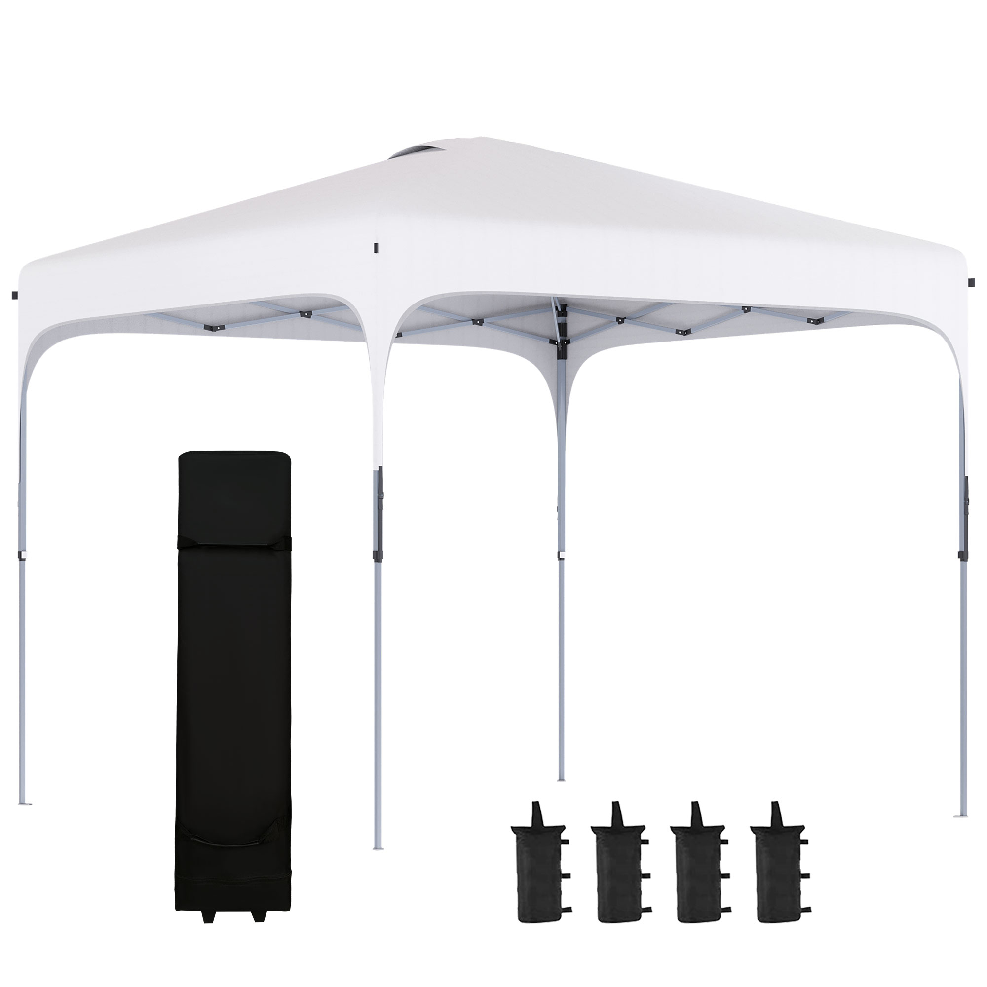 Outsunny 10' x 10' Pop Up Canopy with Adjustable Height, Foldable Gazebo Tent with Carry Bag with Wheels and 4 Leg Weight Bags for Outdoor, White