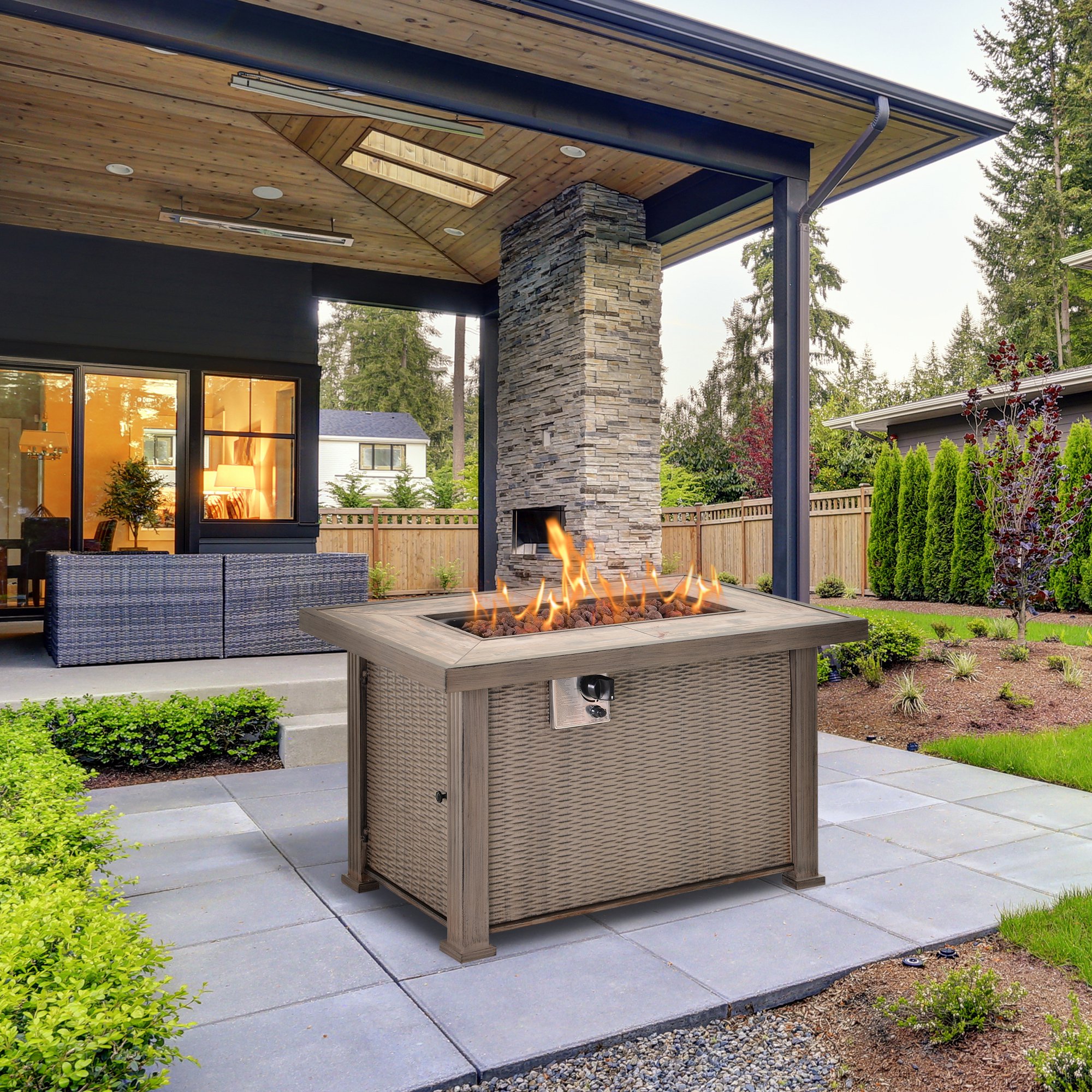Outsunny 42" 50 000 BTU Outdoor Patio Backyard Gas Fire Pit Table w ...
