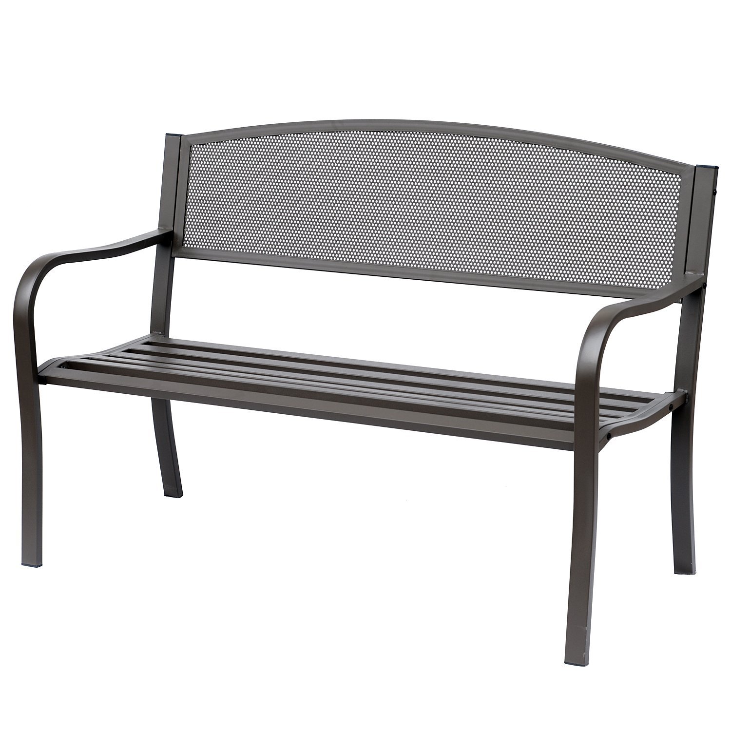 Outsunny 50" Steel Two Person Garden Front Porch Bench Path Chair Seat w/ Matte Finish Brown