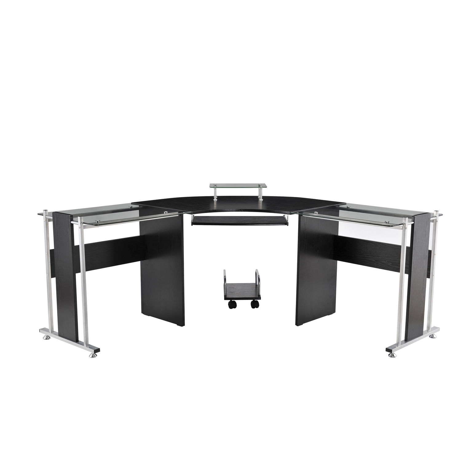 61" Modern LShaped Glasstop Computer Desk 69" Symmetrical