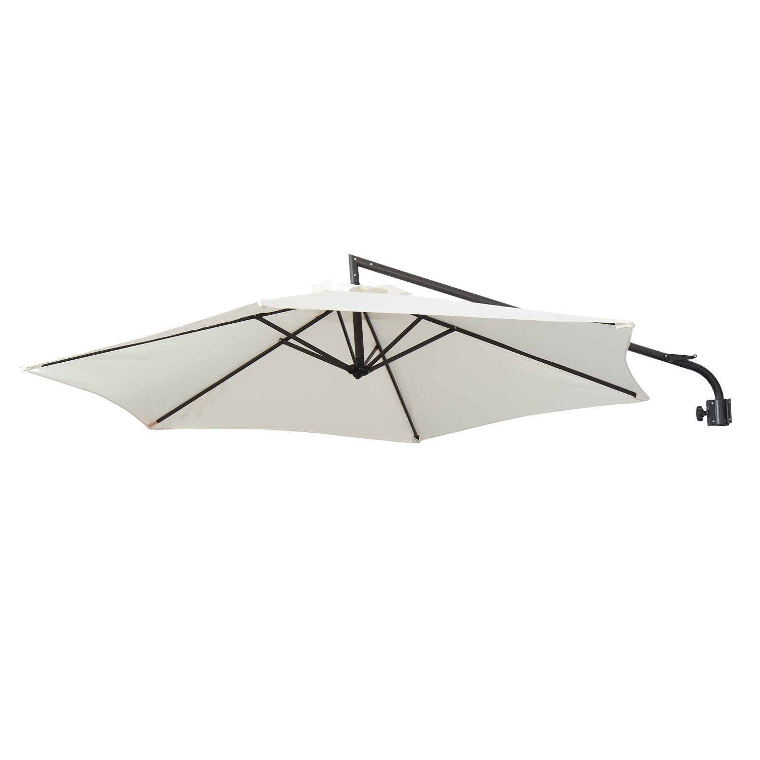 Outsunny 8.75’ Aluminum Outdoor Wall Mounted Patio Umbrella Garden 6 Ribs Sun Shade w Tilt And