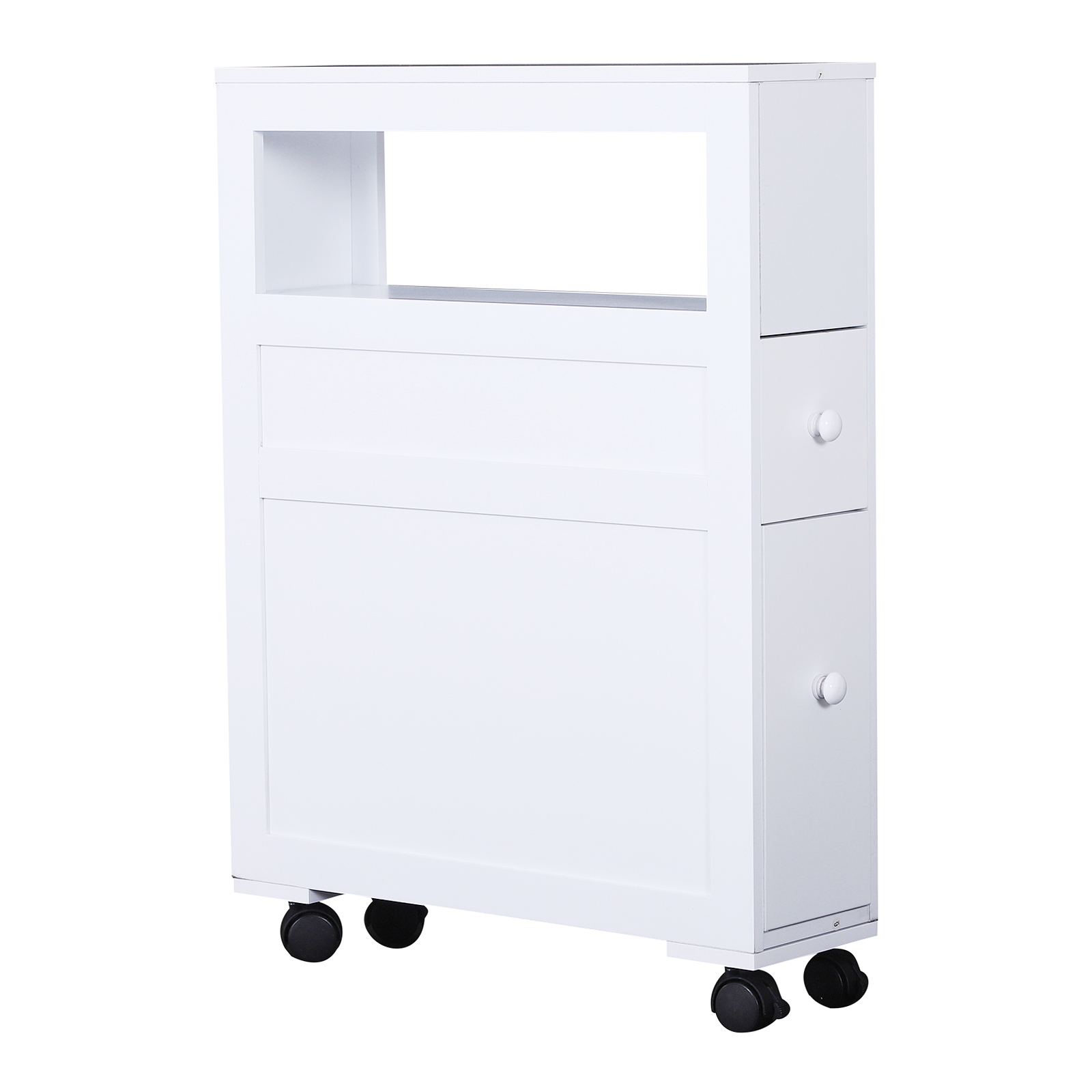 HOMCOM 6” x 20.5” x 26” Wood Rolling Narrow Bathroom Side Storage ...