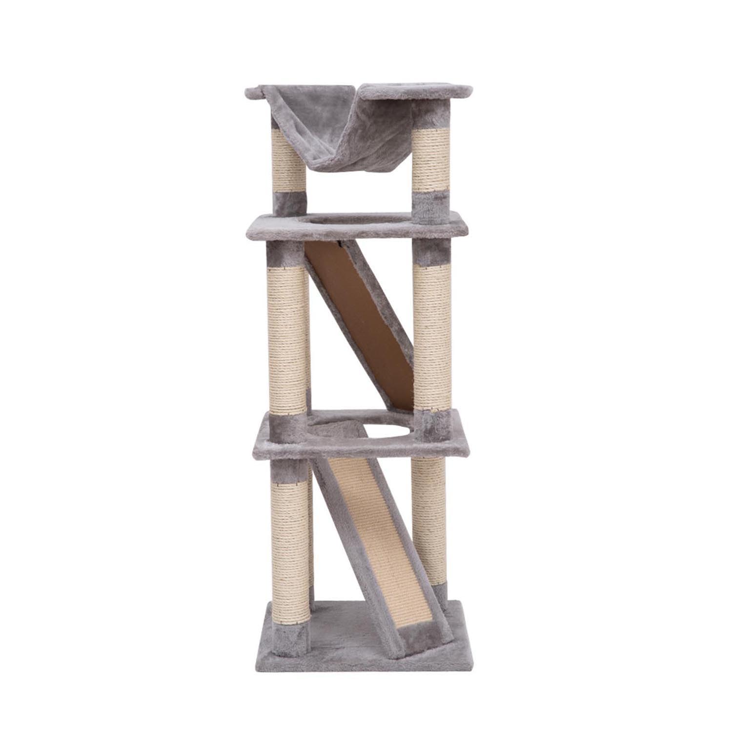 Pawhut 52" Four Story Cat Tree Scratching Post w/ Ramps and Hammock Grey