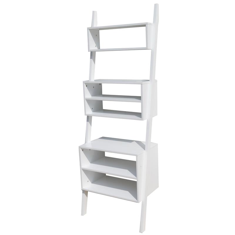72" 3 Tier Leaning Ladder Storage Bookcase Shelf White