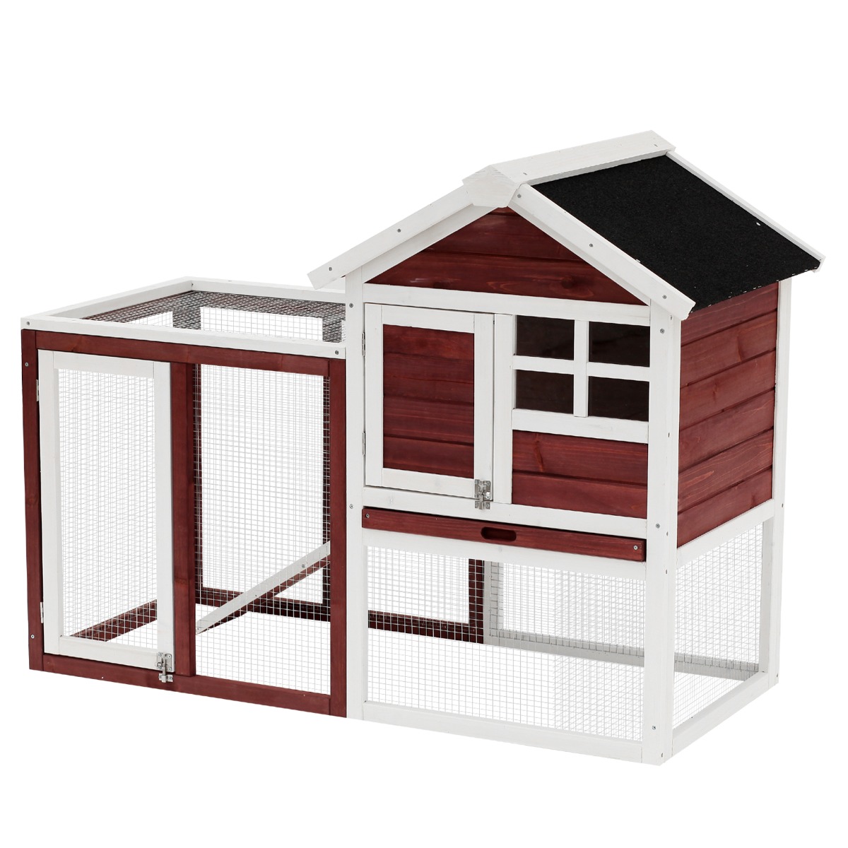 PawHut 48 Wooden Rabbit Hutch Bunny Cage with Waterproof Asphalt Roof