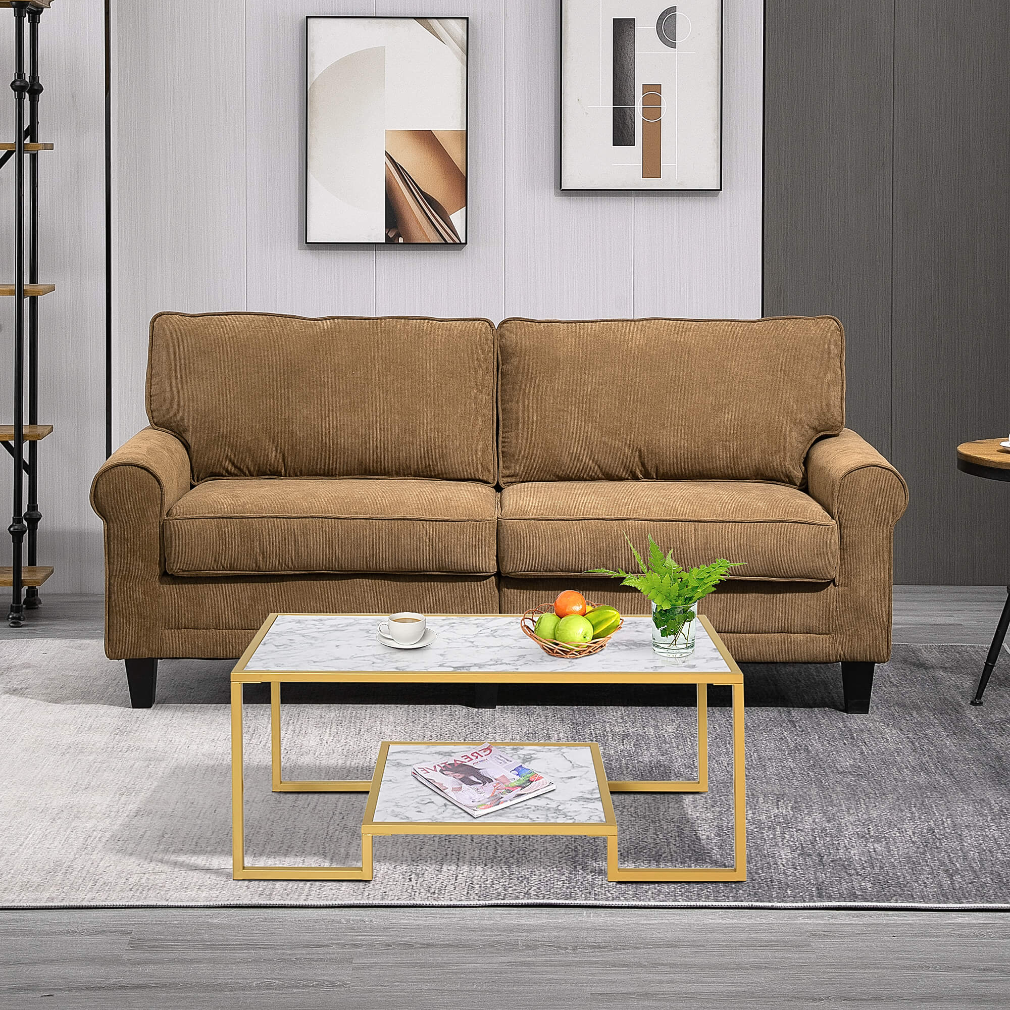 6.HOMCOM Art Deco Coffee Table Laminate Marble Print Top Storage Shelf White Gold for Modern Living Room | Aosom.com 5