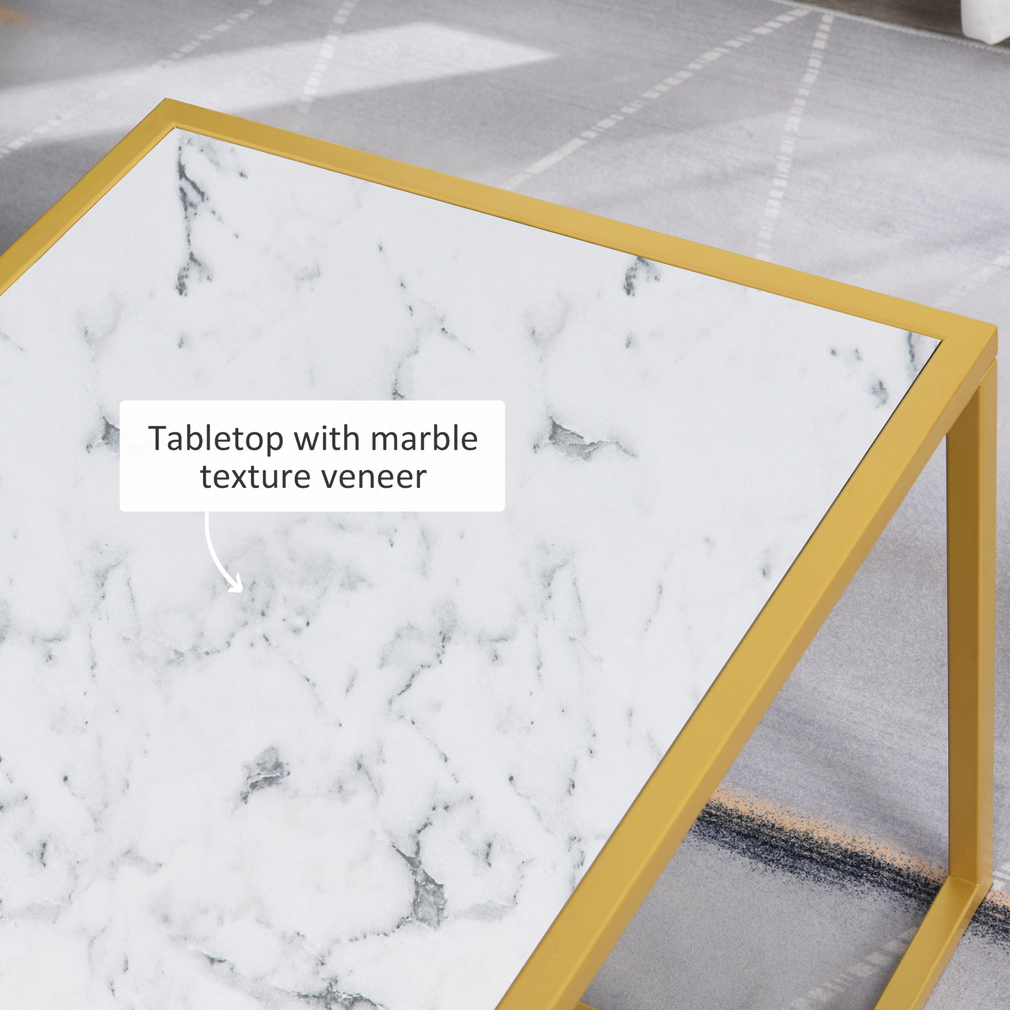 6.HOMCOM Art Deco Coffee Table Laminate Marble Print Top Storage Shelf White Gold for Modern Living Room | Aosom.com 4