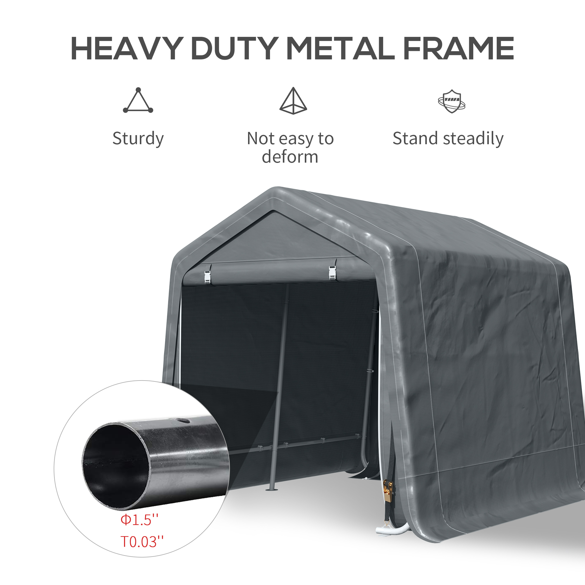 Outsunny 9.2' X 7.9' Garden Storage Tent, Heavy Duty Bike Shed, Patio Storage Shelter W/ Metal Frame And Double Zipper Doors, Dark Grey