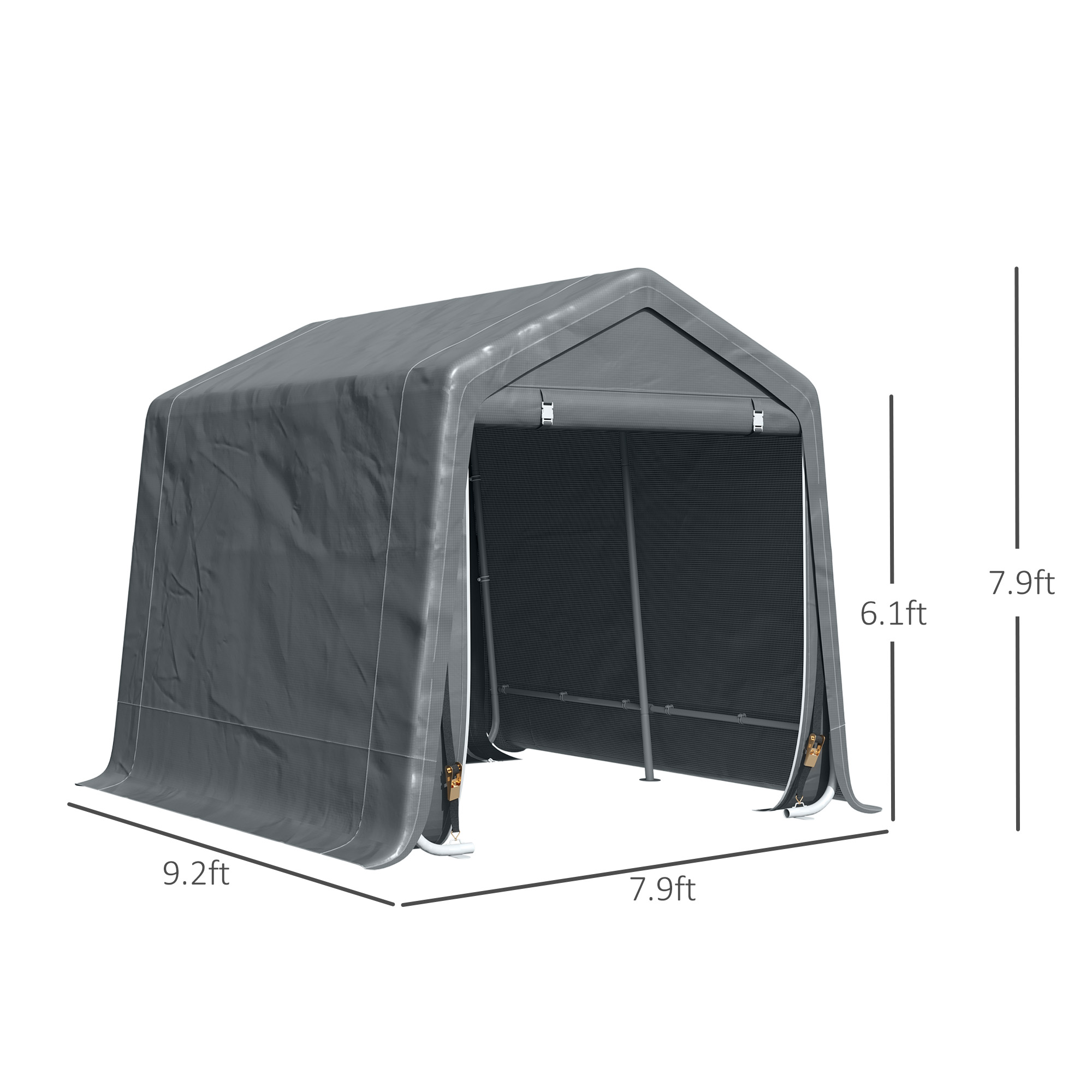 Outsunny 9.2' X 7.9' Garden Storage Tent, Heavy Duty Bike Shed, Patio Storage Shelter W/ Metal Frame And Double Zipper Doors, Dark Grey