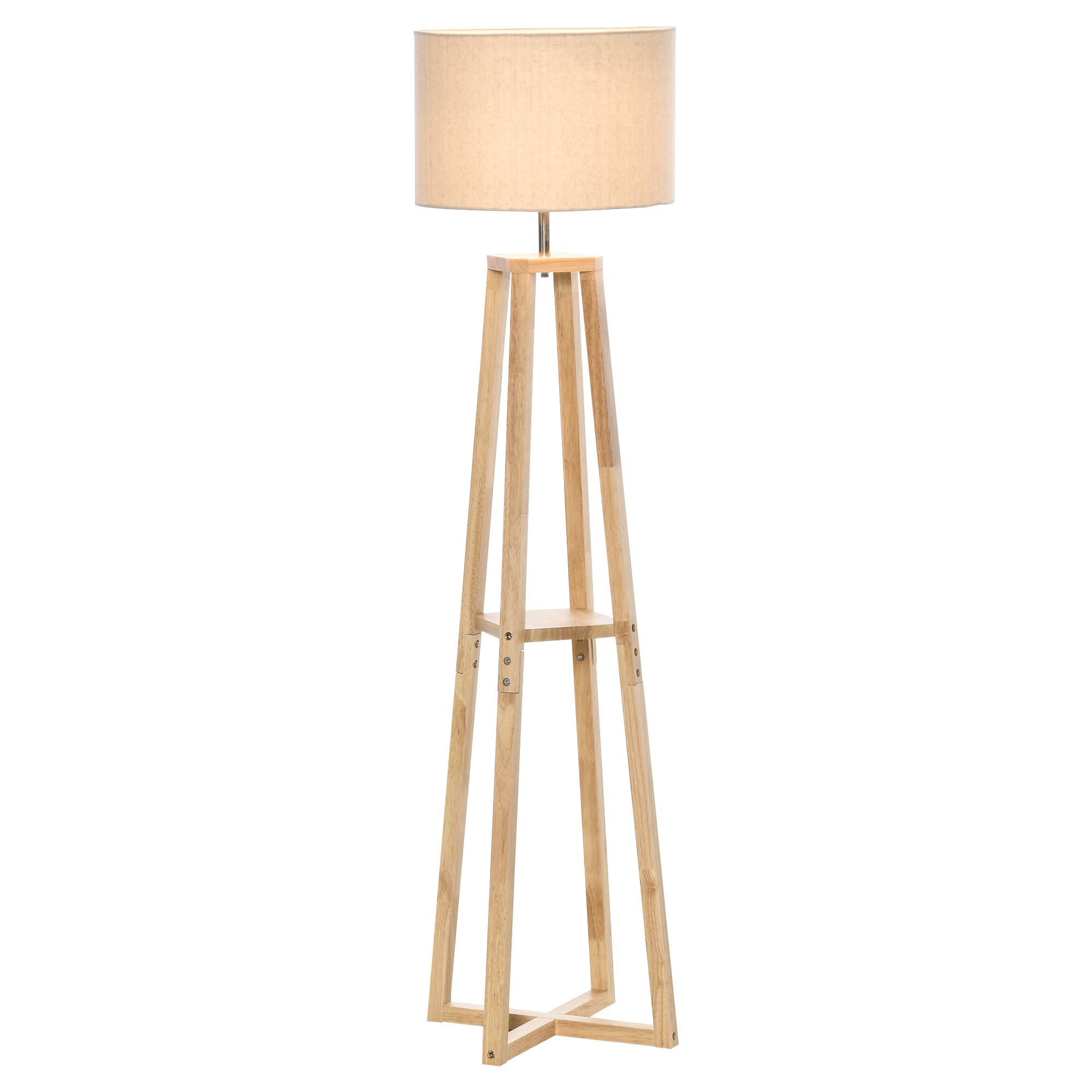 Modern Floor Lamp, Standing Light with Drum Lampshade, Foot Switch for Living Room