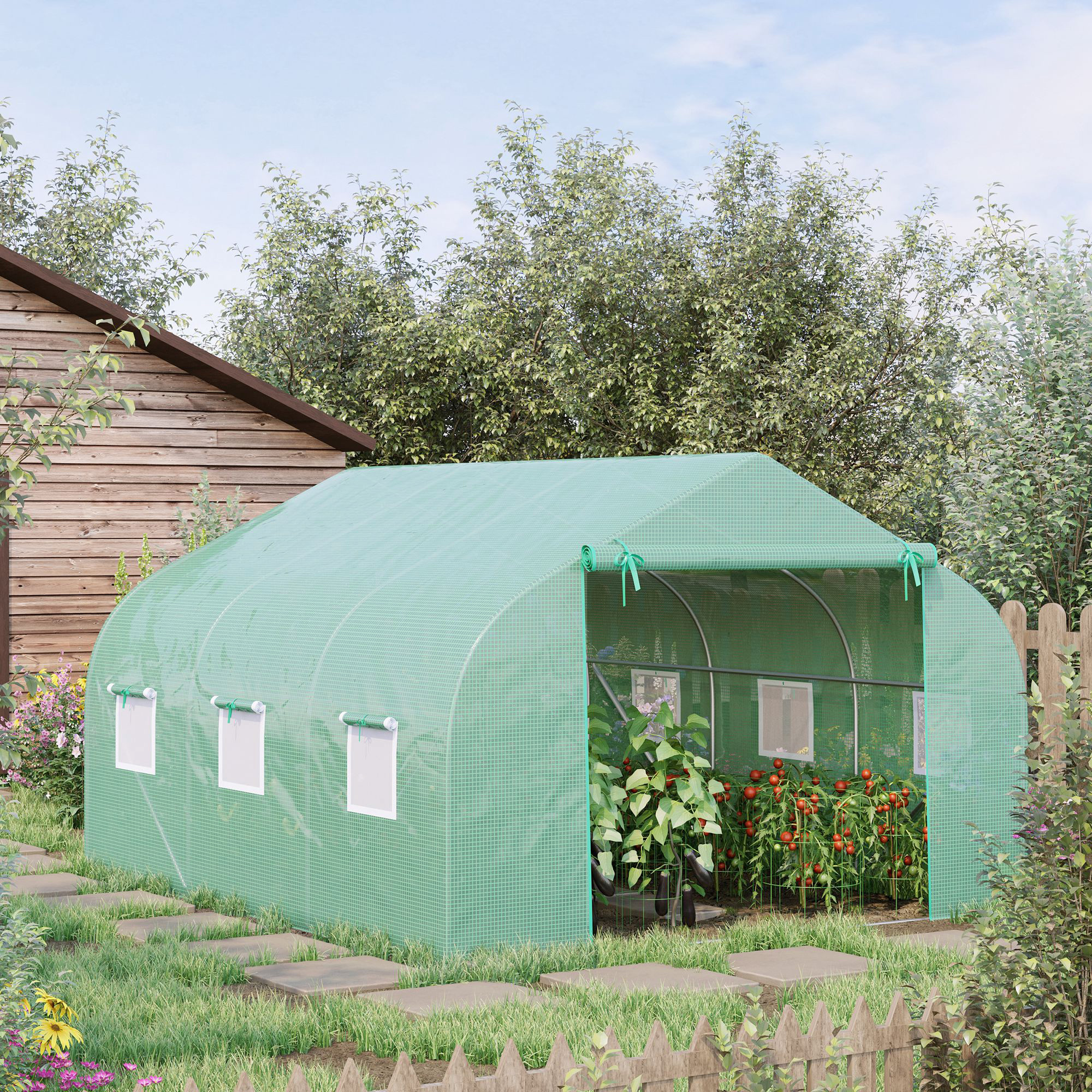 Outsunny Walk In Tunnel Greenhouse 11.5 x 10 x 6.5, Window Vents