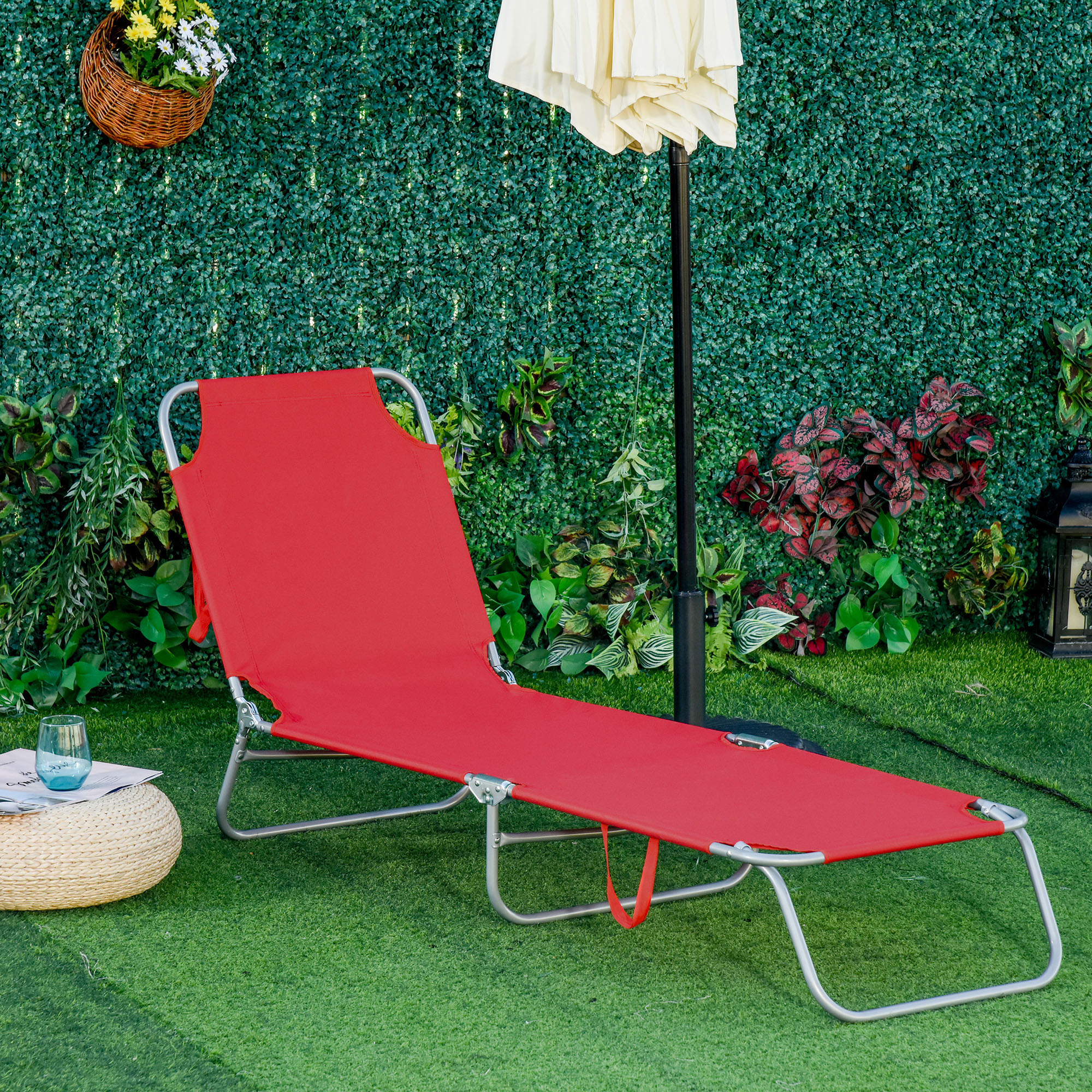 thumbnail image 2 of Outsunny Folding Outdoor Lounge Chair - Portable Reclining Beach Lounger With Mesh Fabric 2 of 13