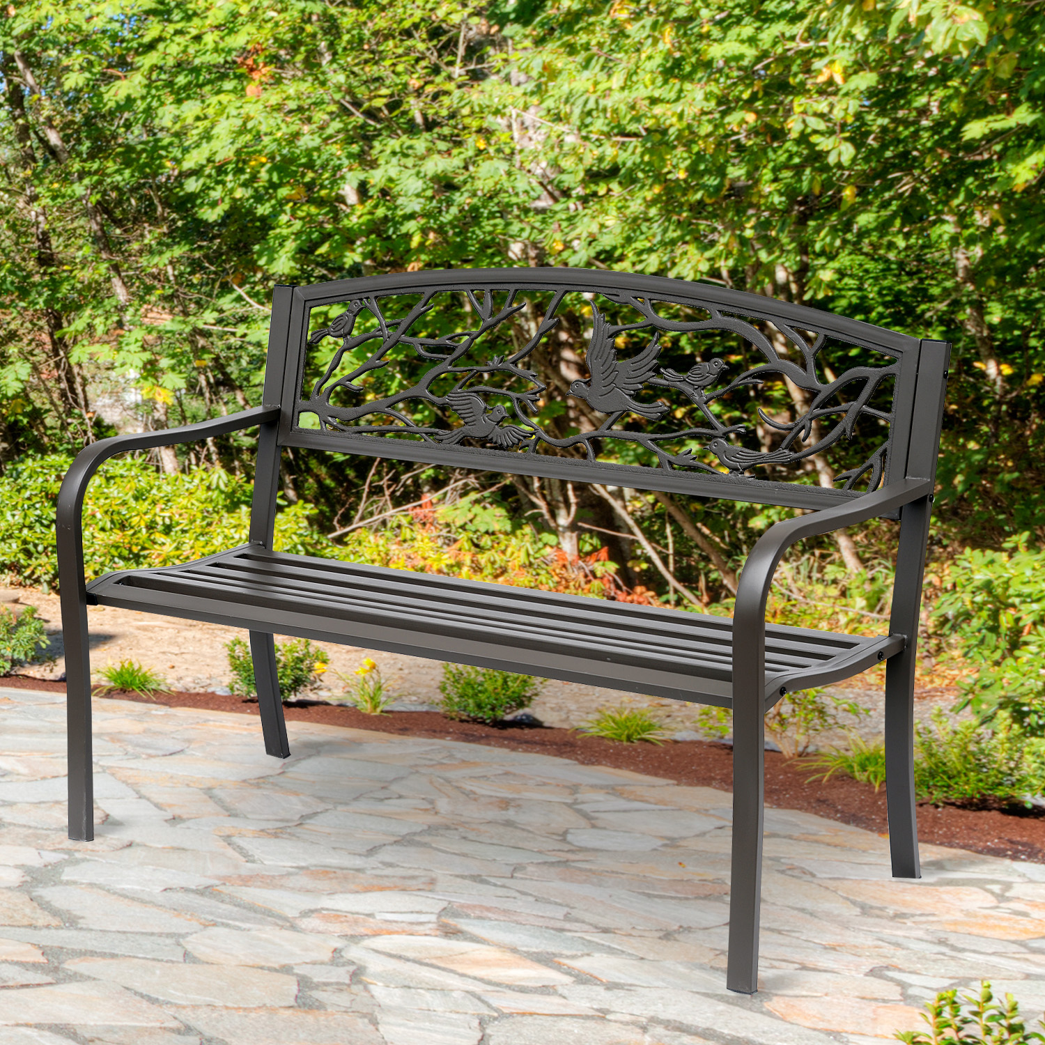 thumbnail image 2 of Outsunny 50 Garden Bench - Vintage Metal Loveseat With Bird Pattern For Outdoor Patio 2 of 14