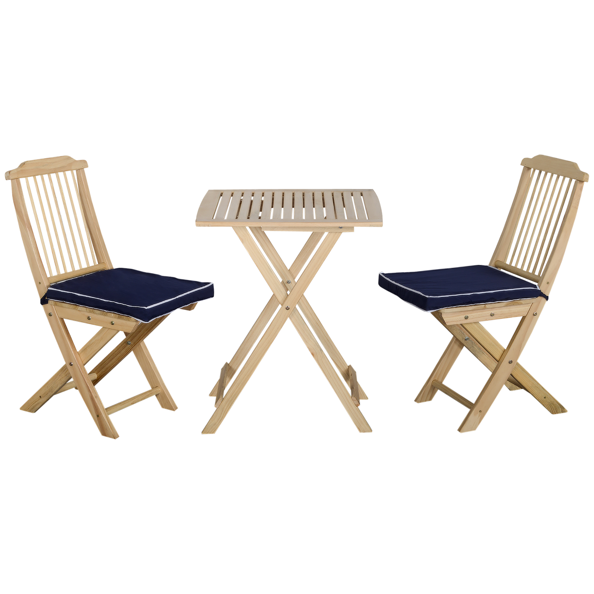 Outsunny 3-Piece Folding Bistro Set, Natural Wood Patio Seating with Cushions for Poolside &amp; Garden | Aosom.com