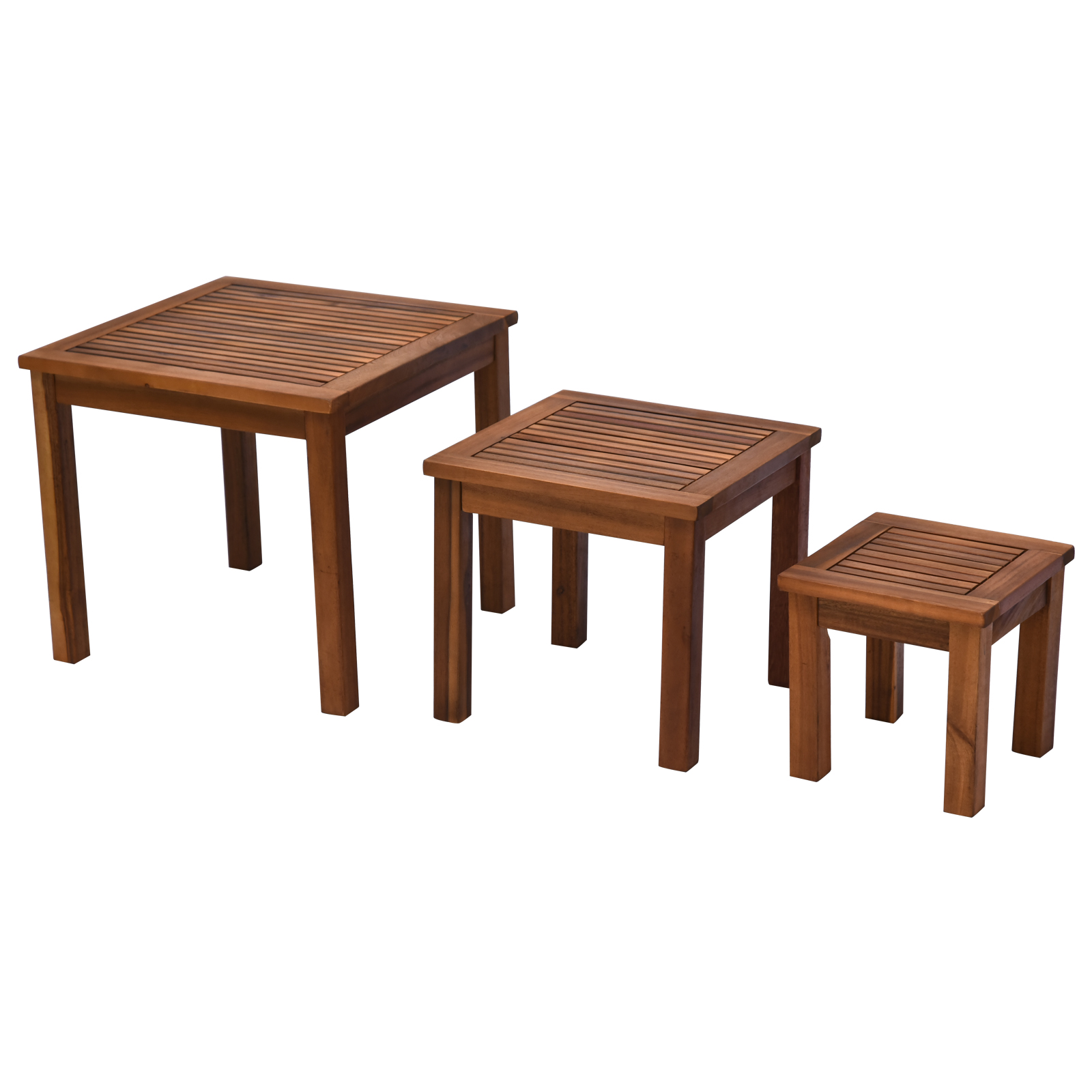 Outsunny 3PC Acacia Wood Nesting Table Set Outdoor Multi-Functional Patio Side Tables | Aosom.com