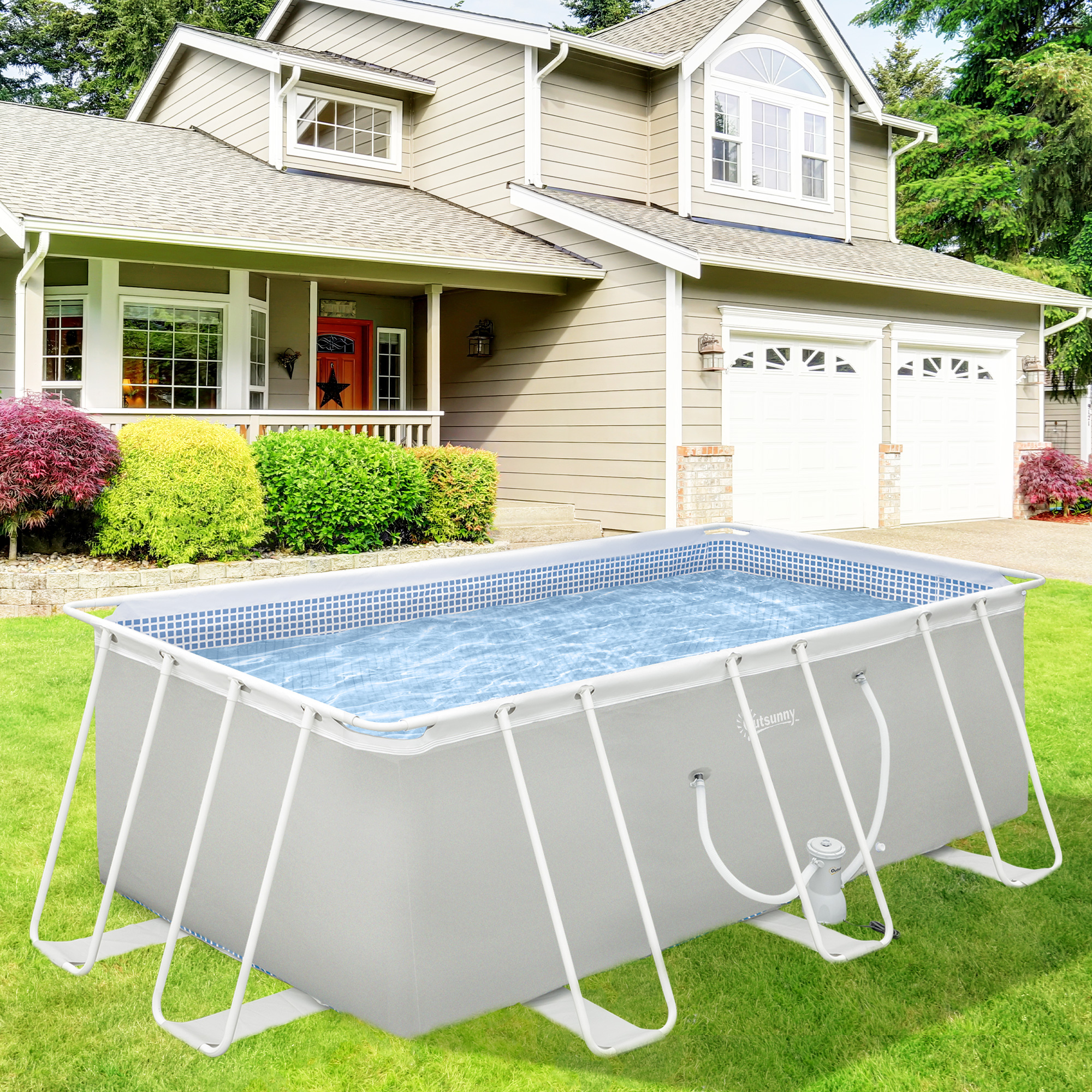 Outsunny 14ft x 8ft x 48in Steel Frame Pool with Filter Pump