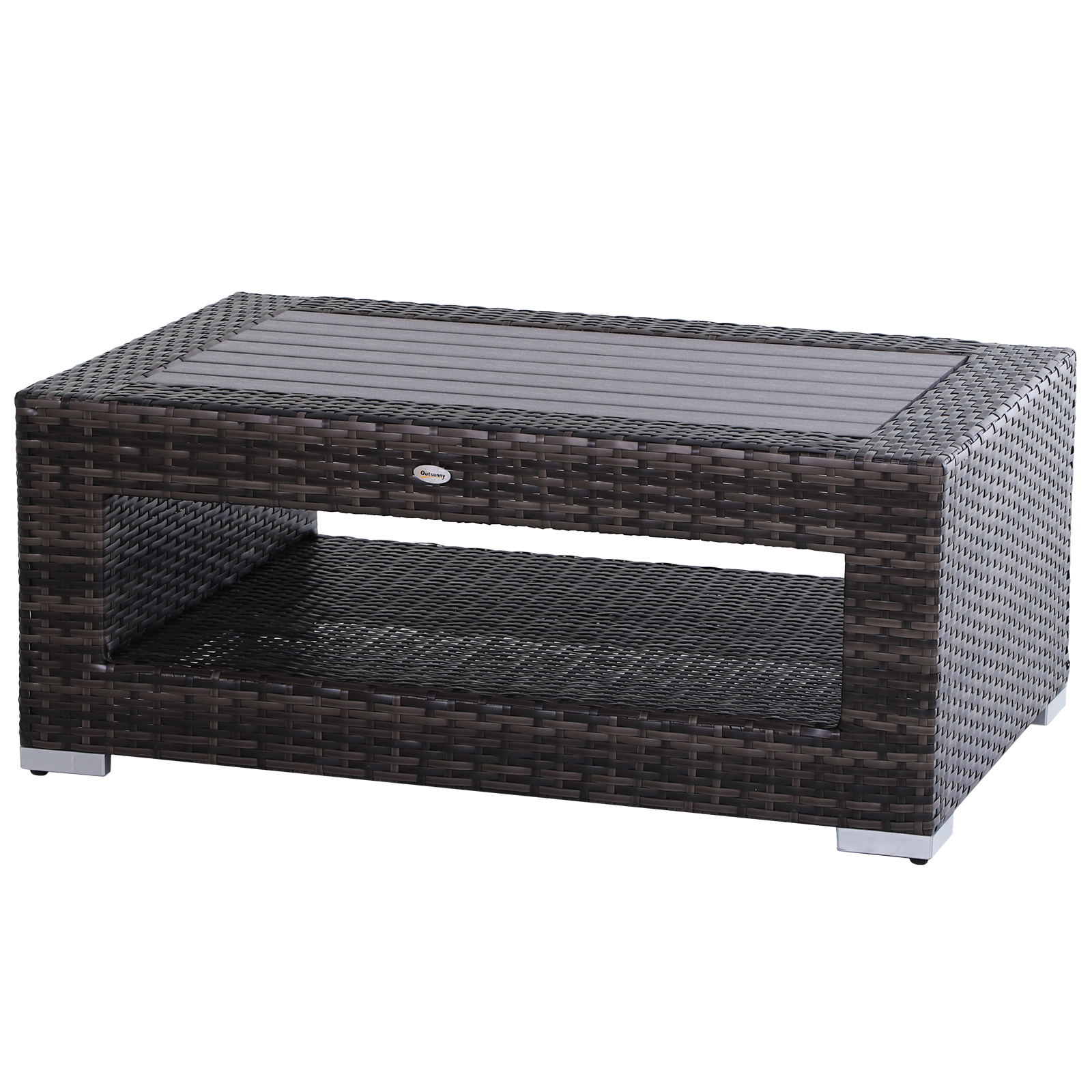 Outsunny PE Wicker 2Tier Rattan Coffee Table w/ Strong Steel Frame