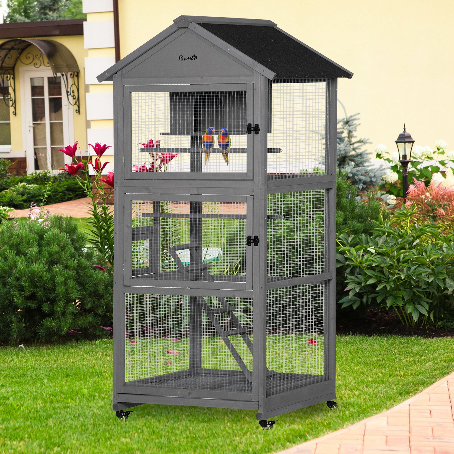 A closer look at High-End Bird Aviary With Ergonomic Wheel And Perch