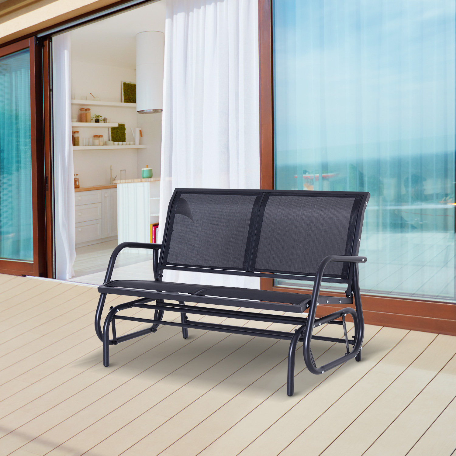 Outsunny 2person Black Outdoor Double Rocker Glider Bench, 40 OFF