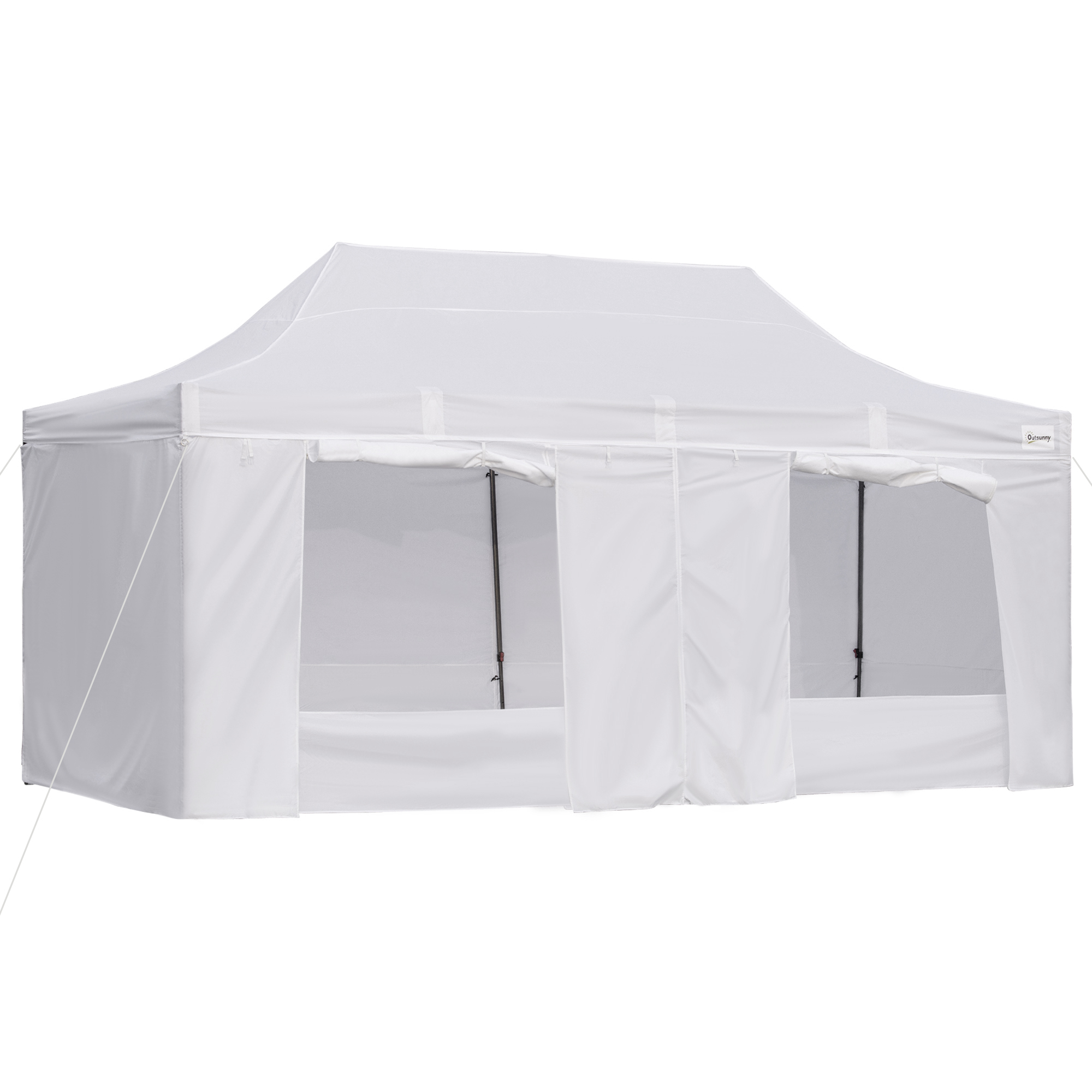 Outsunny 10' x 20' Heavy Duty Pop Up Canopy with 7 Removable Zippered Sidewall, Bottom Privacy Sidewall, Roller Bag, Upgraded Tube, Party Event, White