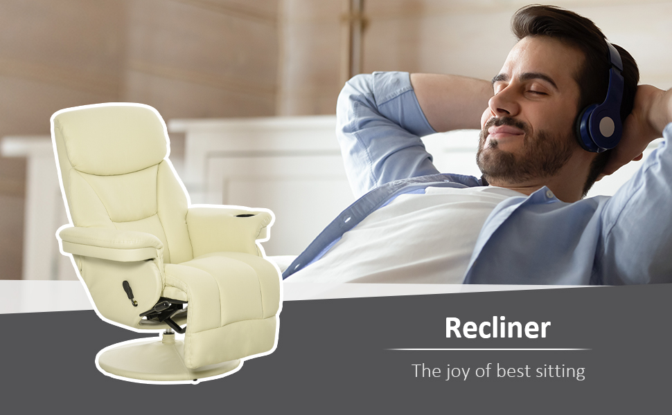 HOMCOM Manual Recliner Swivel Lounge Armchair with Side Pocket