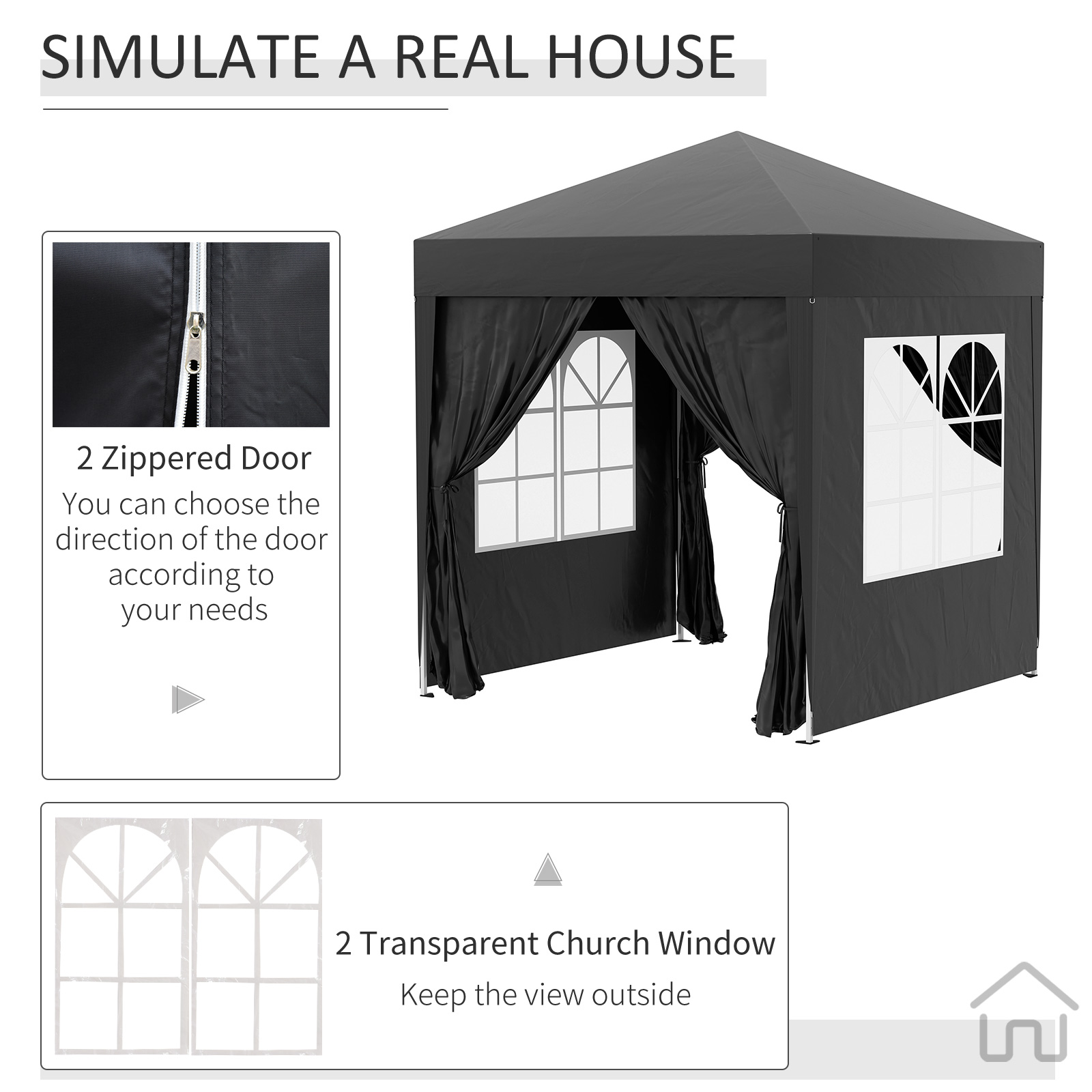 Outsunny 6.6'x6.6' Pop Up Gazebo Party Wedding Tent Canopy Easy Folding