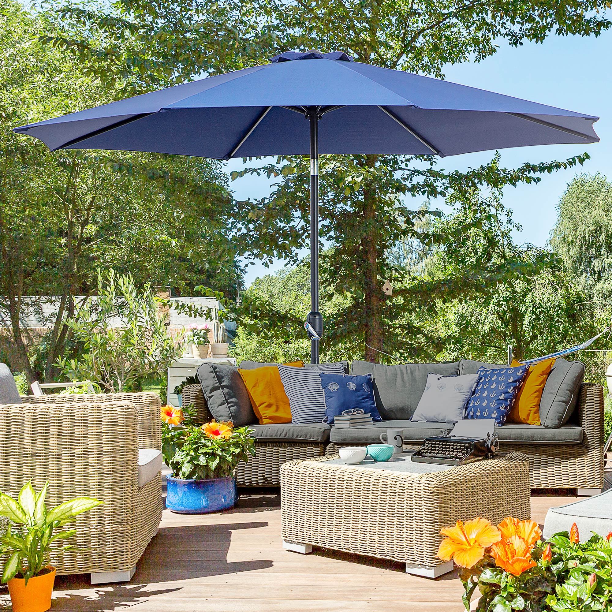Outsunny 10'x 8' Steel Frame Round Market Patio Sun Umbrella Garden