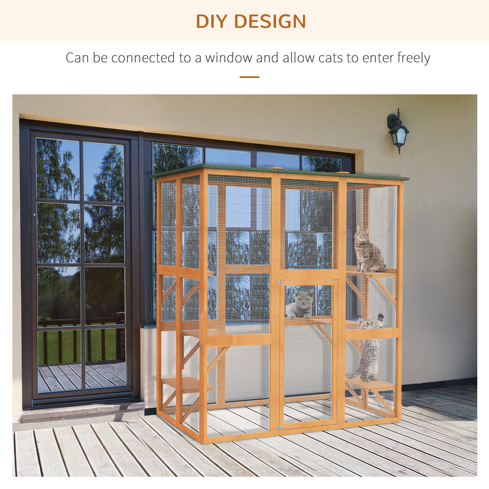 PawHut 6-Platform Catio Outdoor Cat Enclosure Wooden Cage 71' x 39