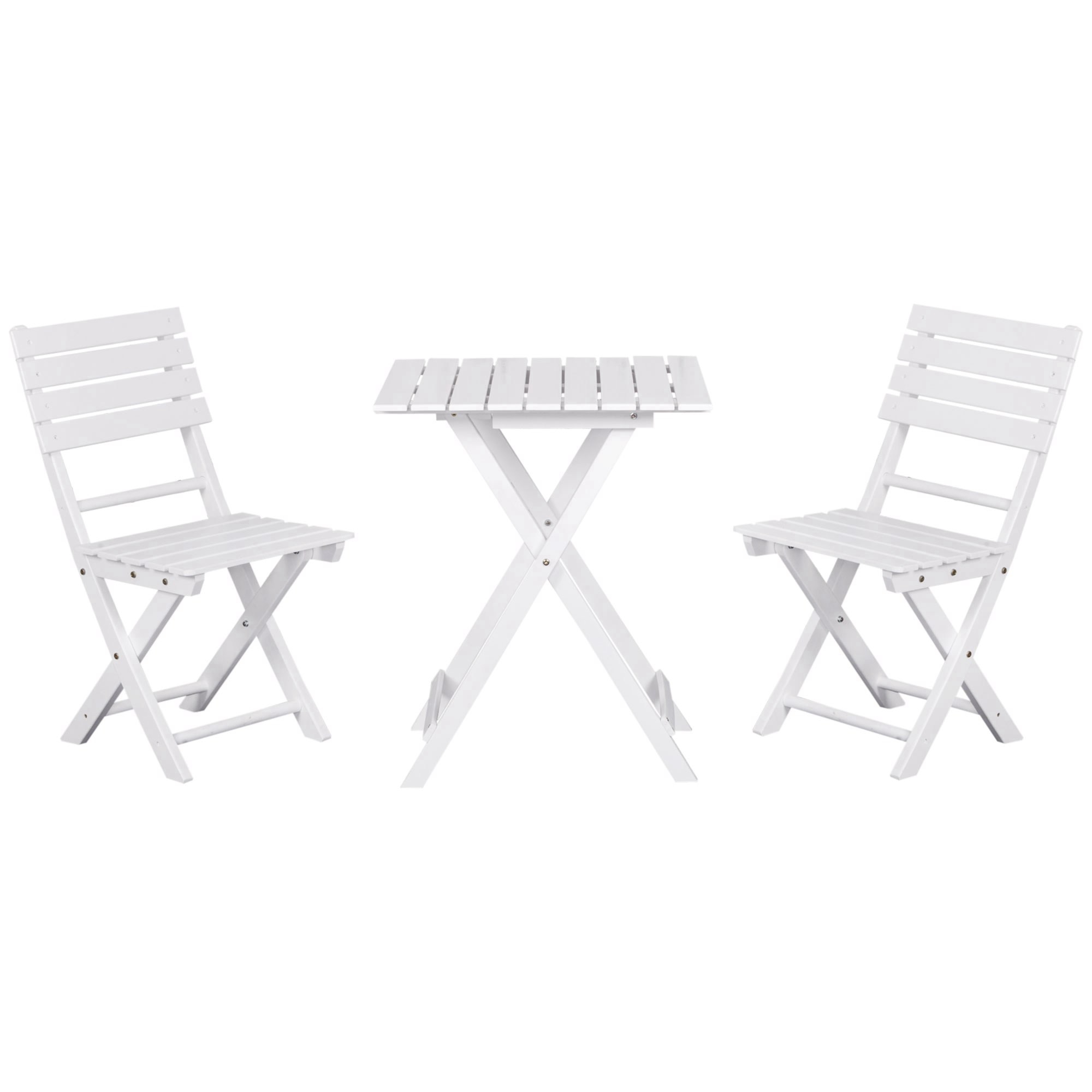 Outsunny 3 Piece Patio Bistro Set Folding Outdoor Chairs and Table Pine Wood Frame for Poolside Garden White | Aosom.com