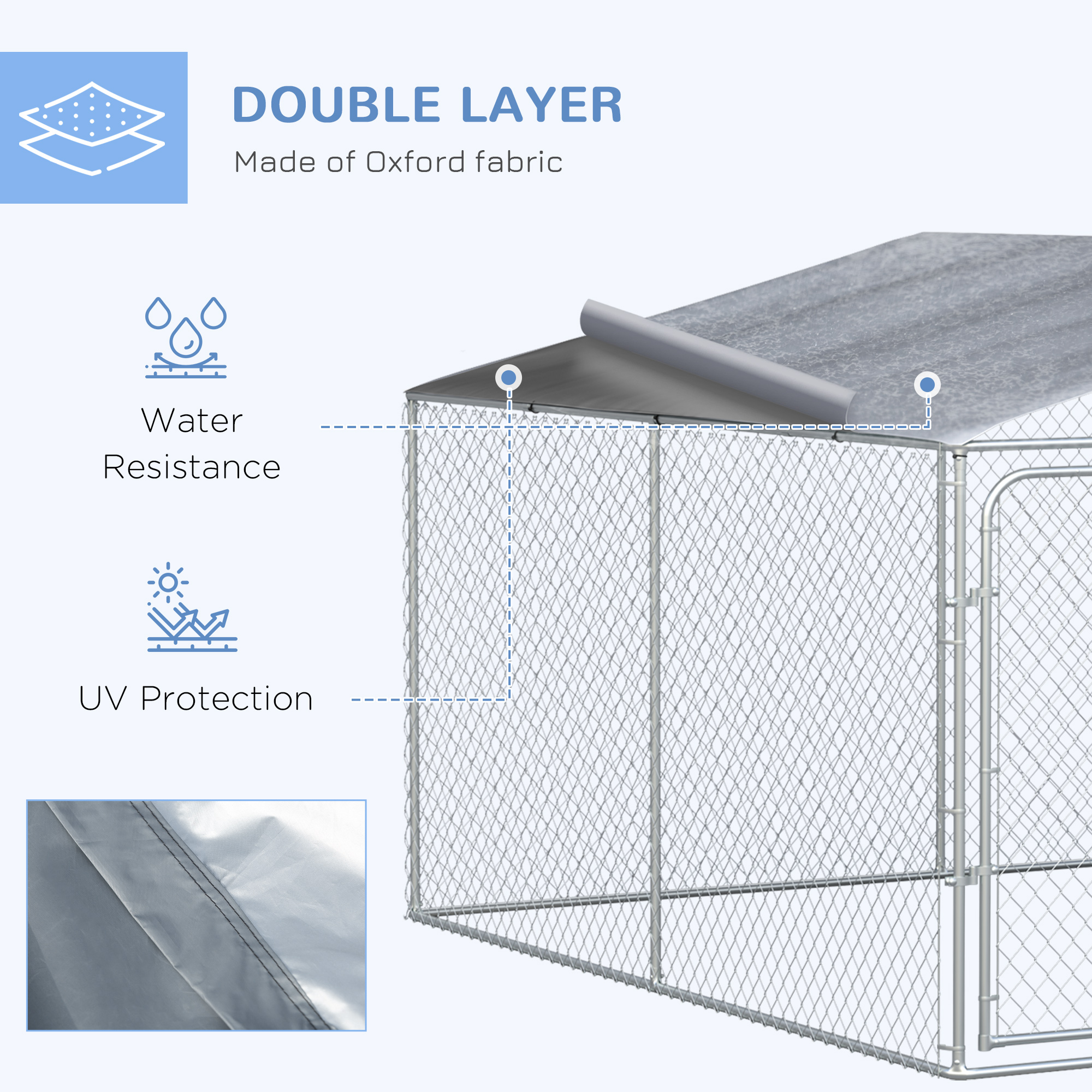 PawHut 13' x 13' Outdoor Dog Kennel Galvanized Steel Fence with