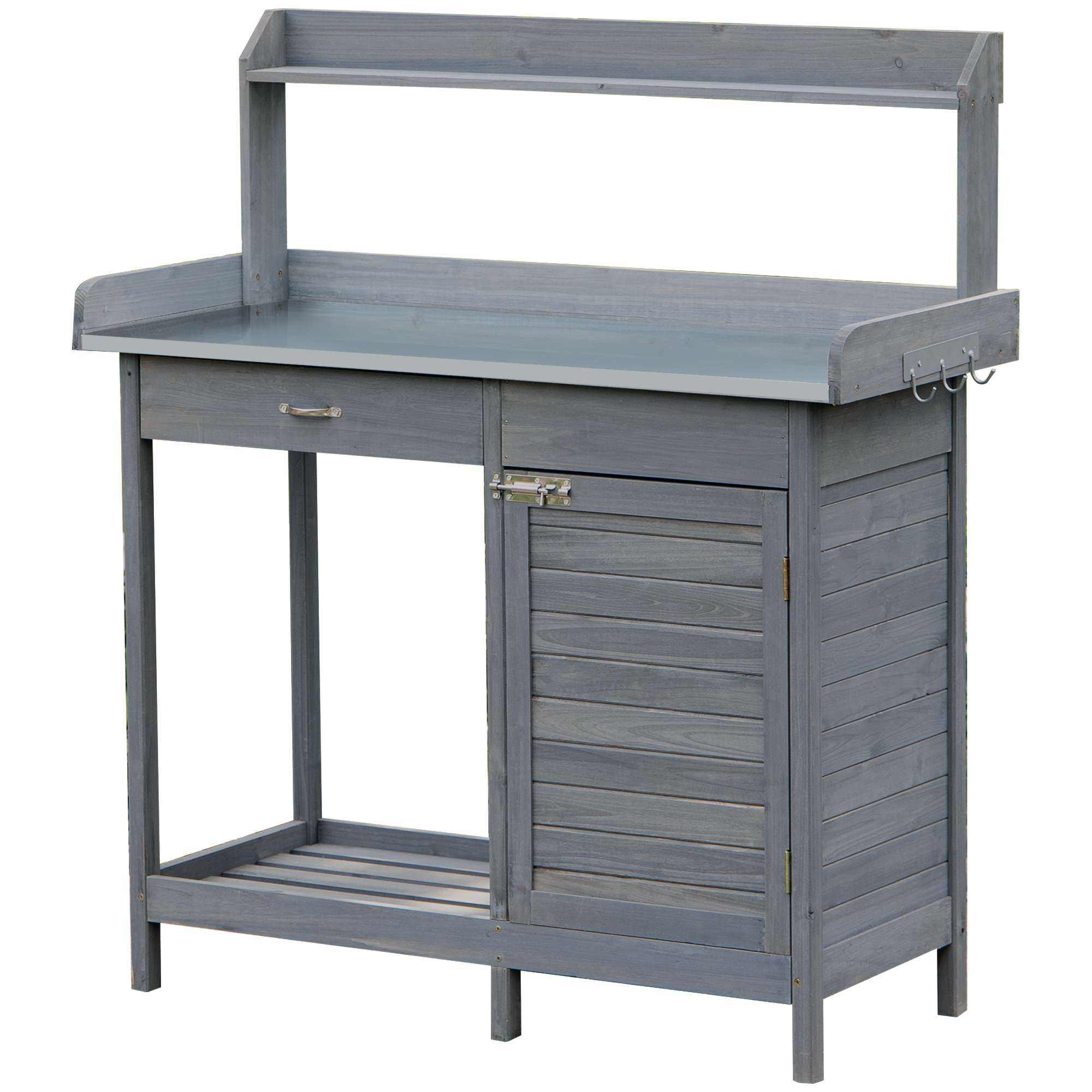 Outsunny Potting Bench Table Grey with Storage Cabinet Open Shelf Steel Tabletop Garden Workstation | Aosom.com