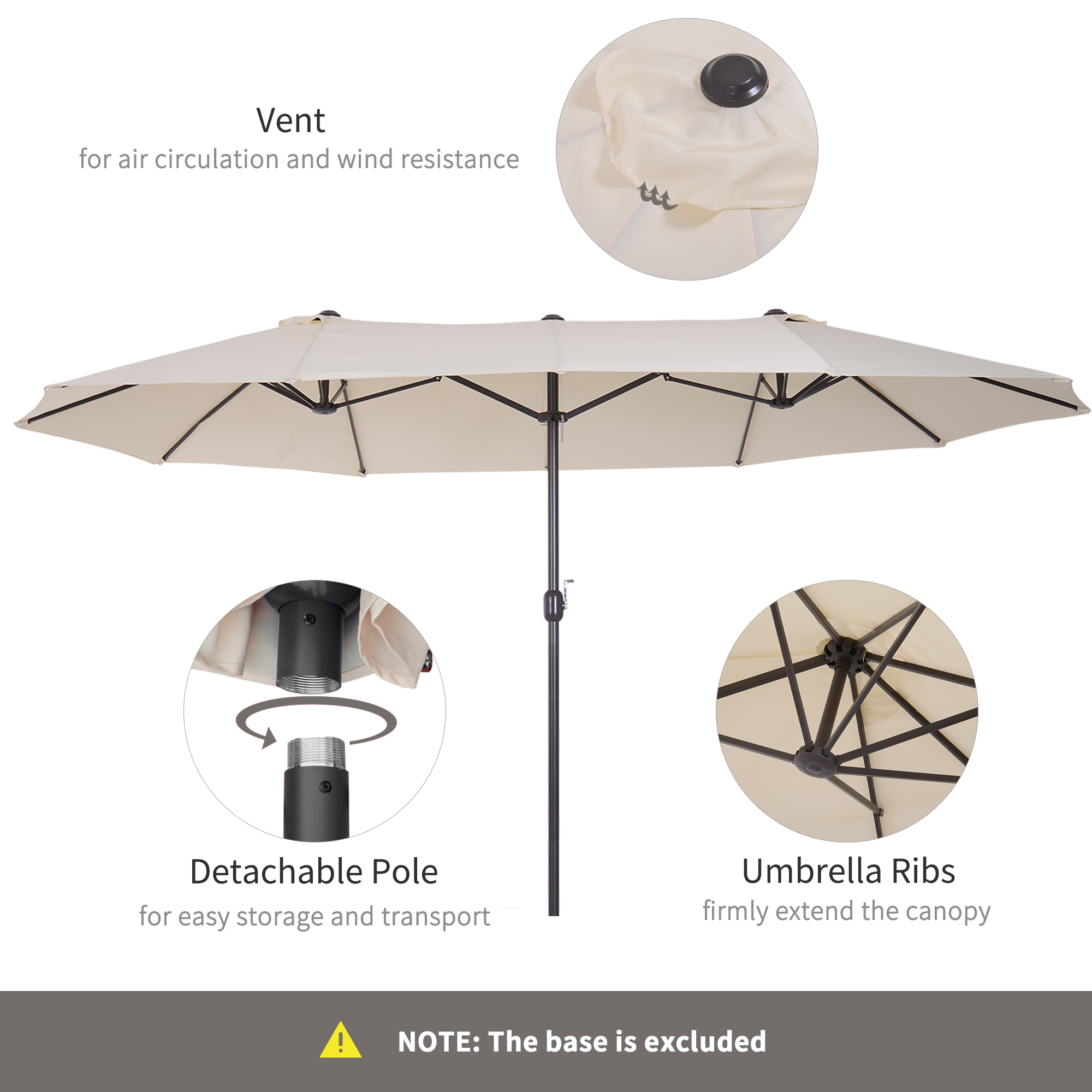 Outsunny 15ft Patio Umbrella Double Sided Outdoor Market Extra Large Umbrella Crank Handle for Deck Lawn Backyard and Pool Cream White Outsunny 15ft Patio Umbrella Double Sided Outdoor Market Extra Large Umbrella Crank Handle for Deck Lawn Backyard and Pool Cream White