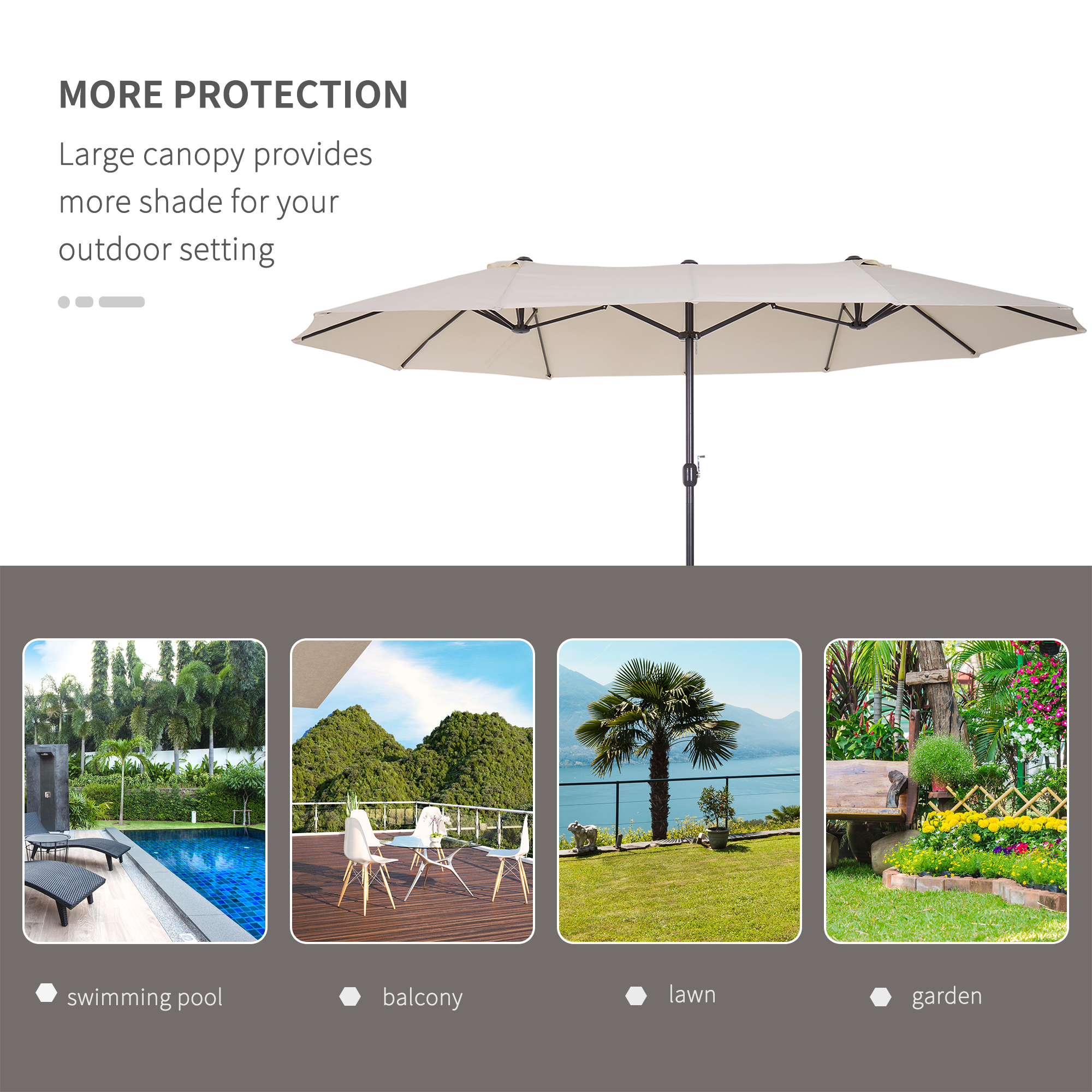 Outsunny 15ft Patio Umbrella Double Sided Outdoor Market Extra Large Umbrella Crank Handle for Deck Lawn Backyard and Pool Cream White