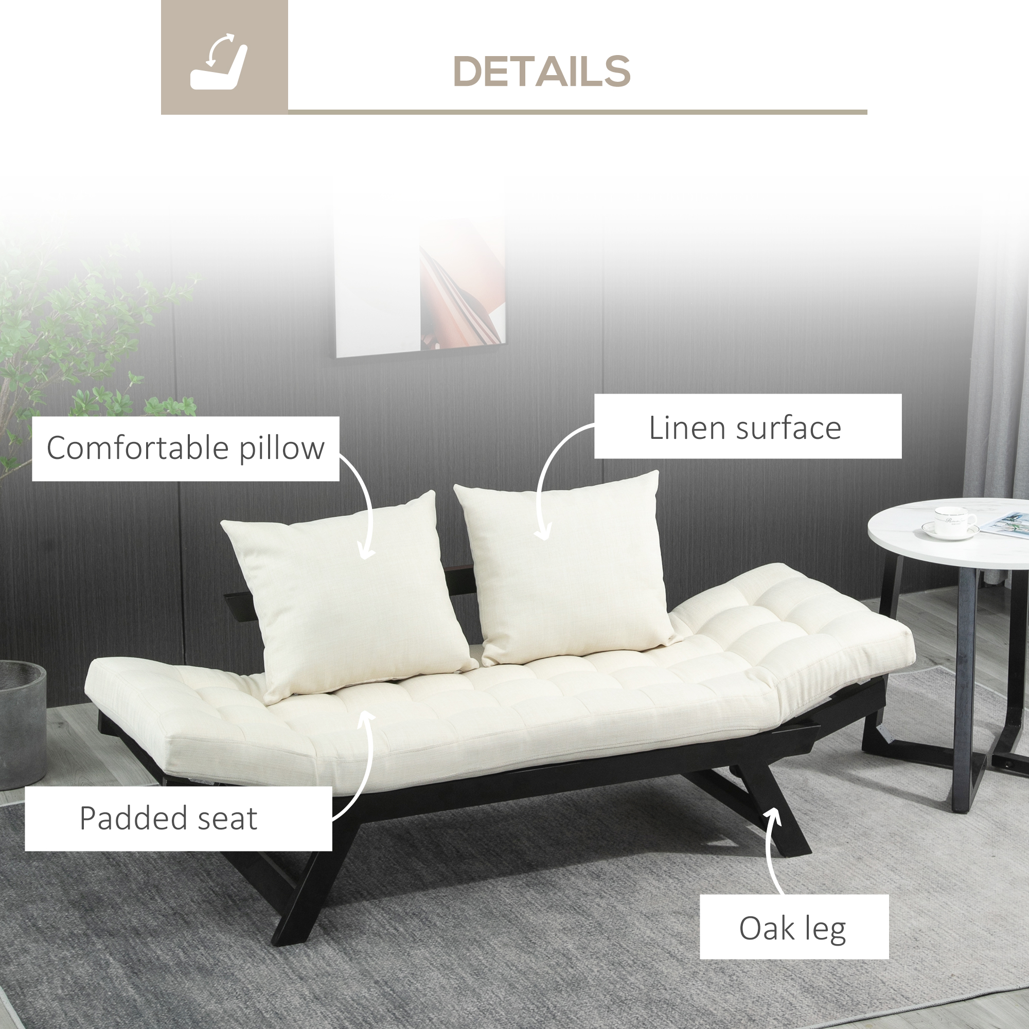 HOMCOM Position Convertible Chaise Lounge Sofa Bed Black/Cream